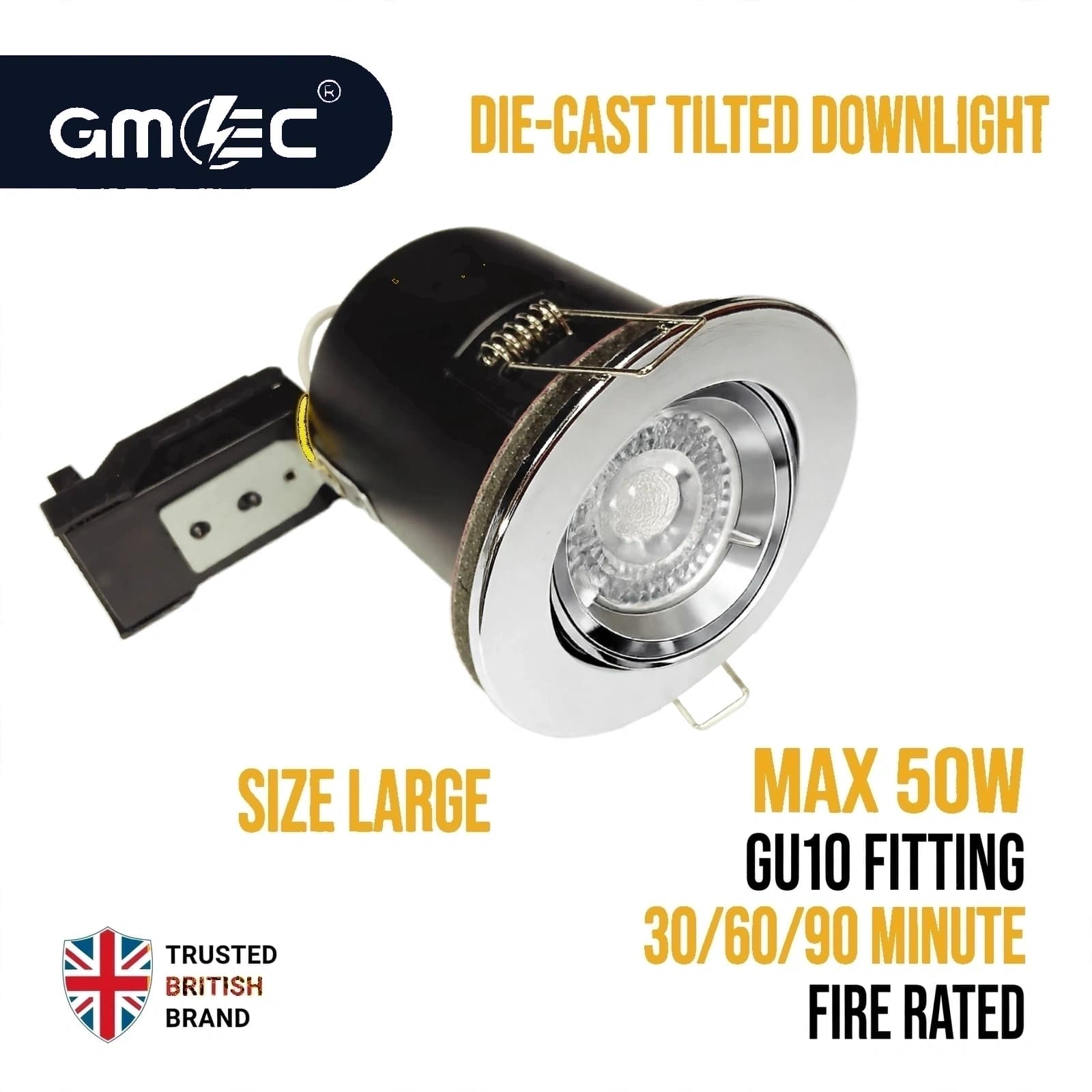 GU10 Fire Rated Downlight Die-Cast Tilted Twist & Lock GM-DTT003 - Chorme
