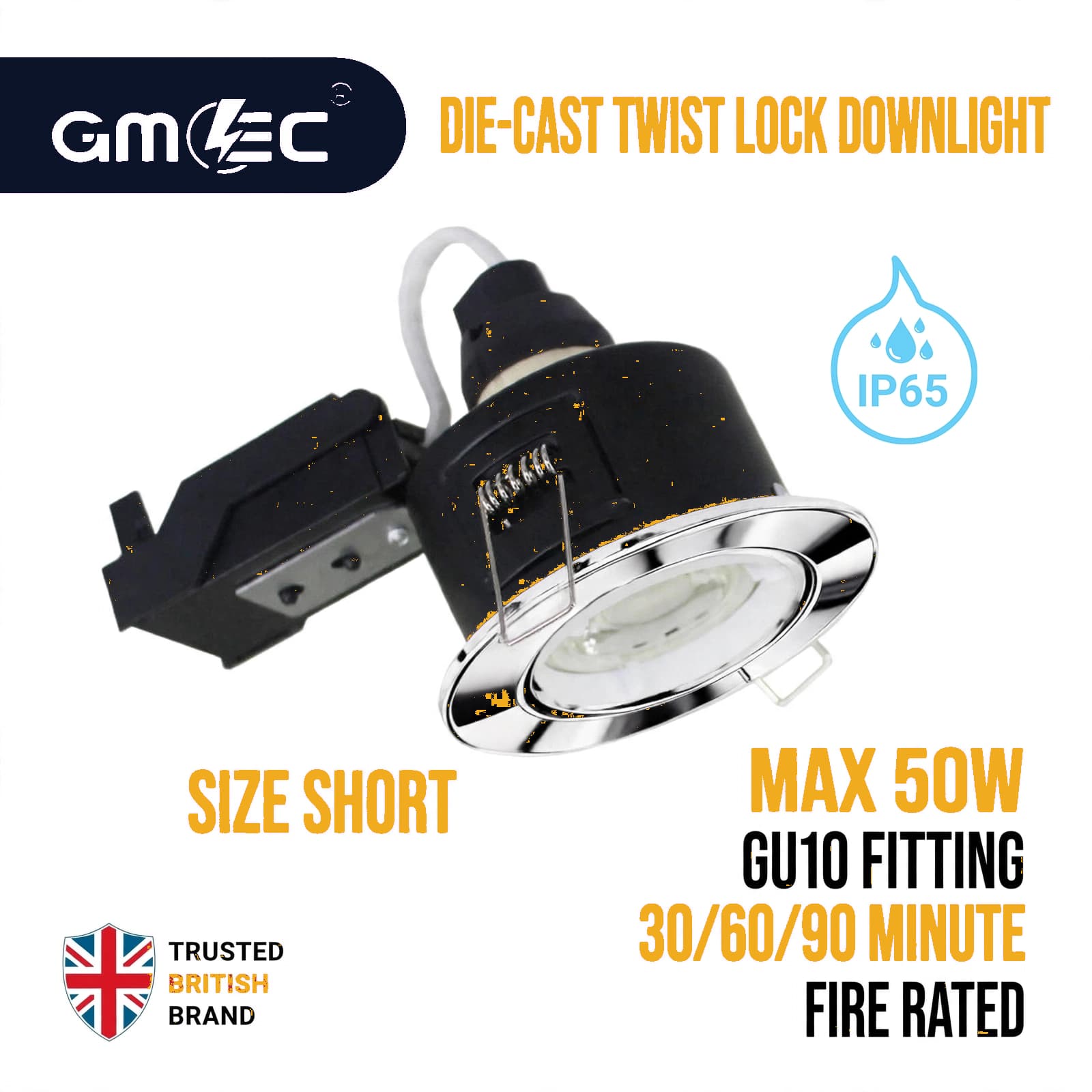 GU10 Fire Rated IP65 Downlight Twist Lock - Chrome
