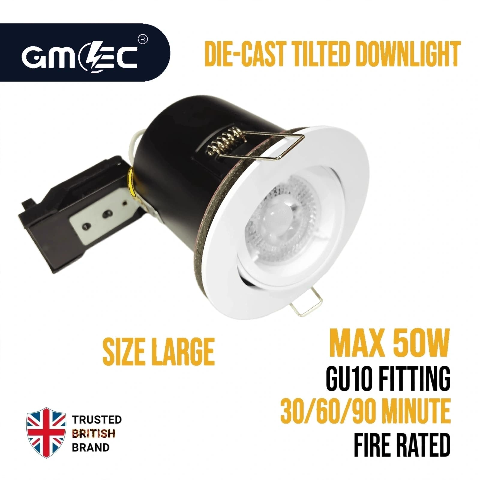 GU10 Fire Rated Downlight Die-Cast Tilted Twist & Lock GM-DTT003 - White