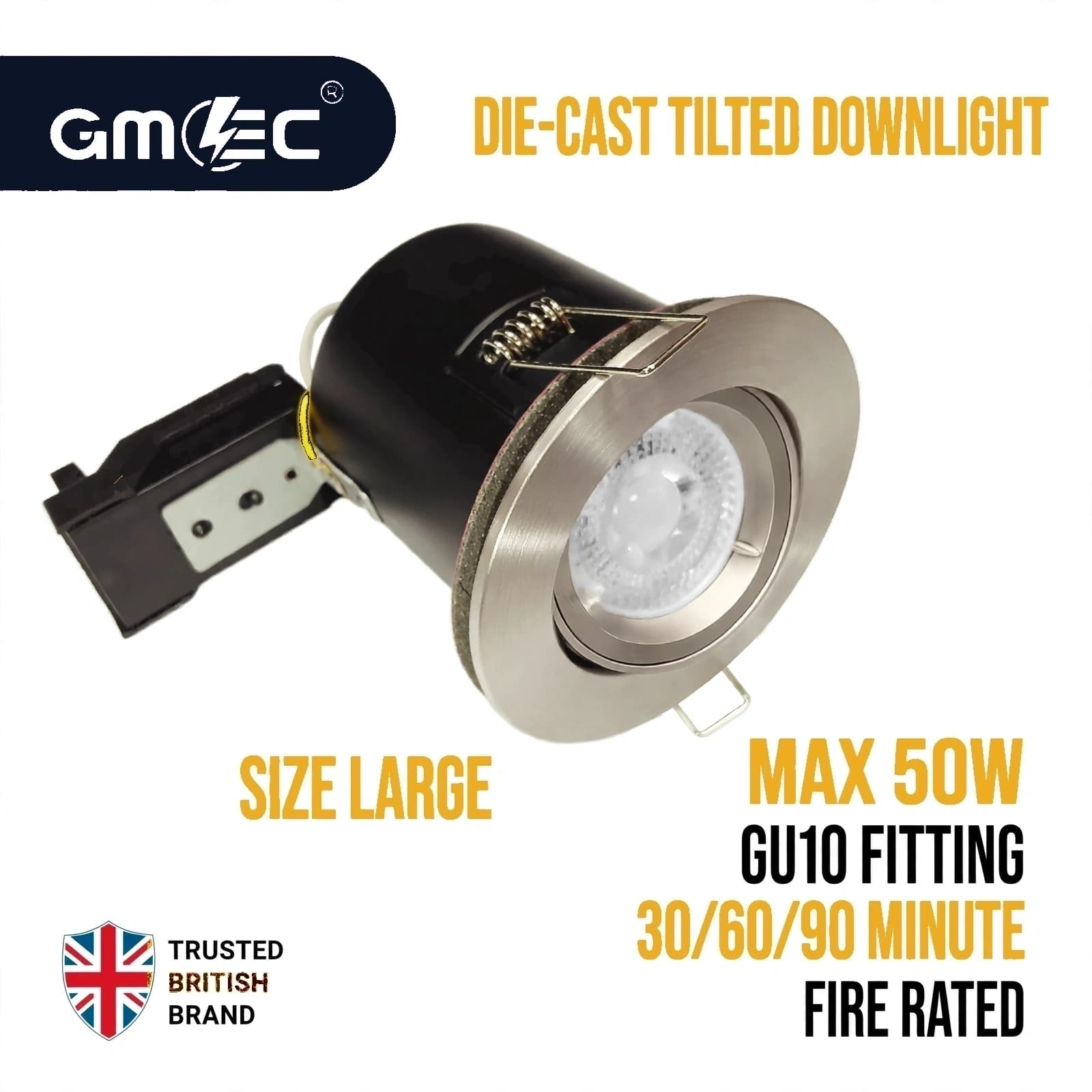 GU10 Fire Rated Downlight Die-Cast Tilted Twist & Lock GM-DTT003 - Satin Nickle
