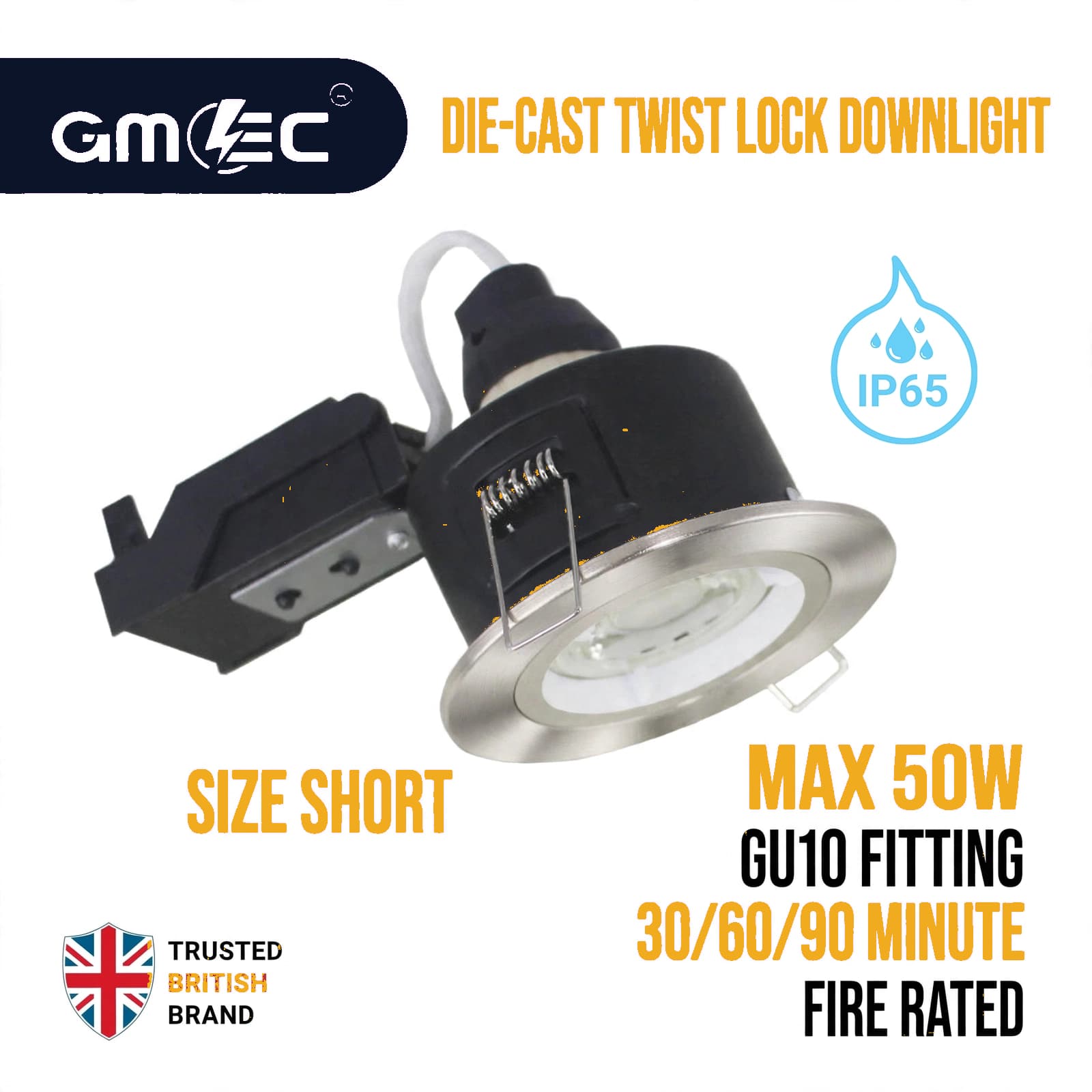 GU10 Fire Rated IP65 Downlight Twist Lock - Satin Nickel