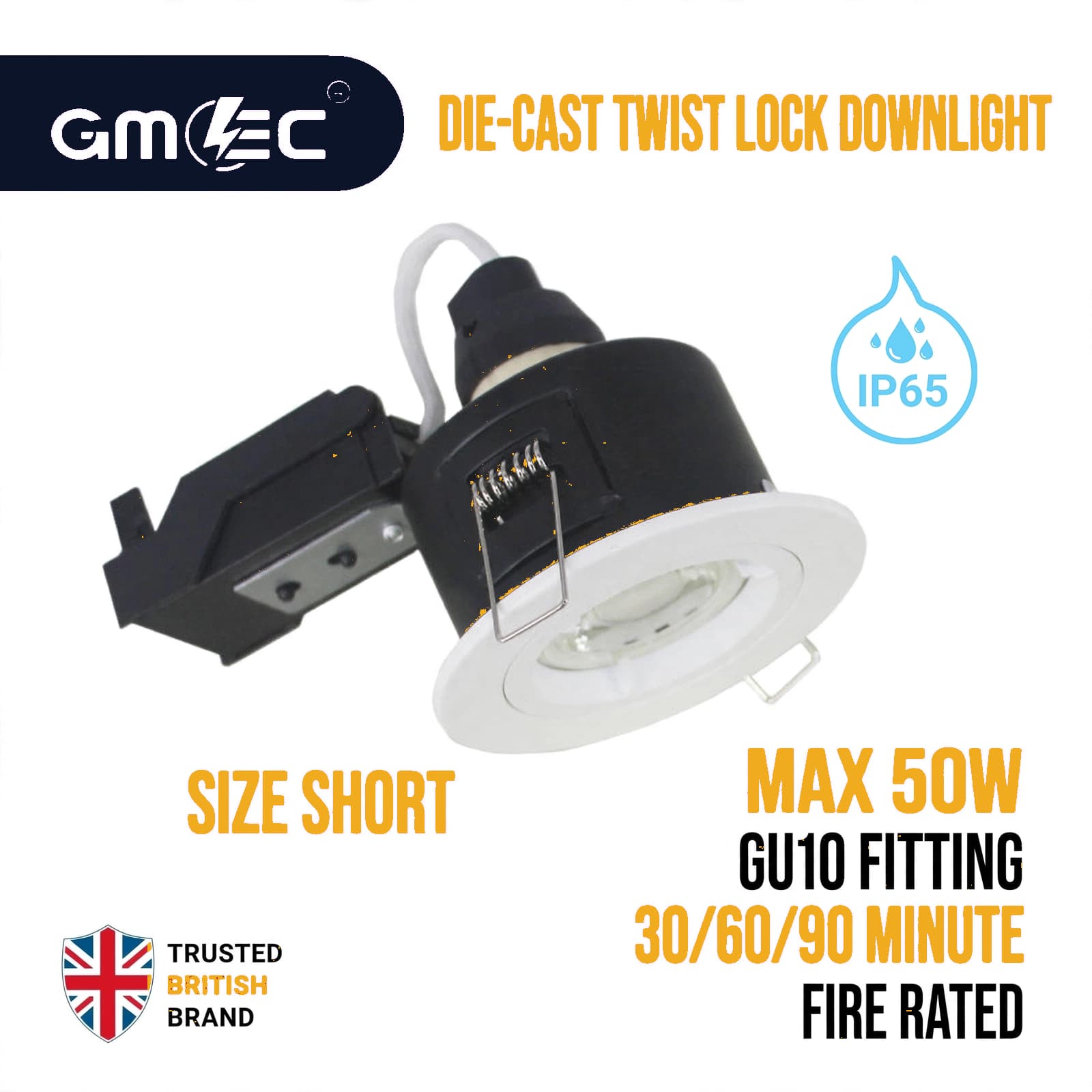 GU10 Fire Rated IP65 Downlight Twist Lock - White