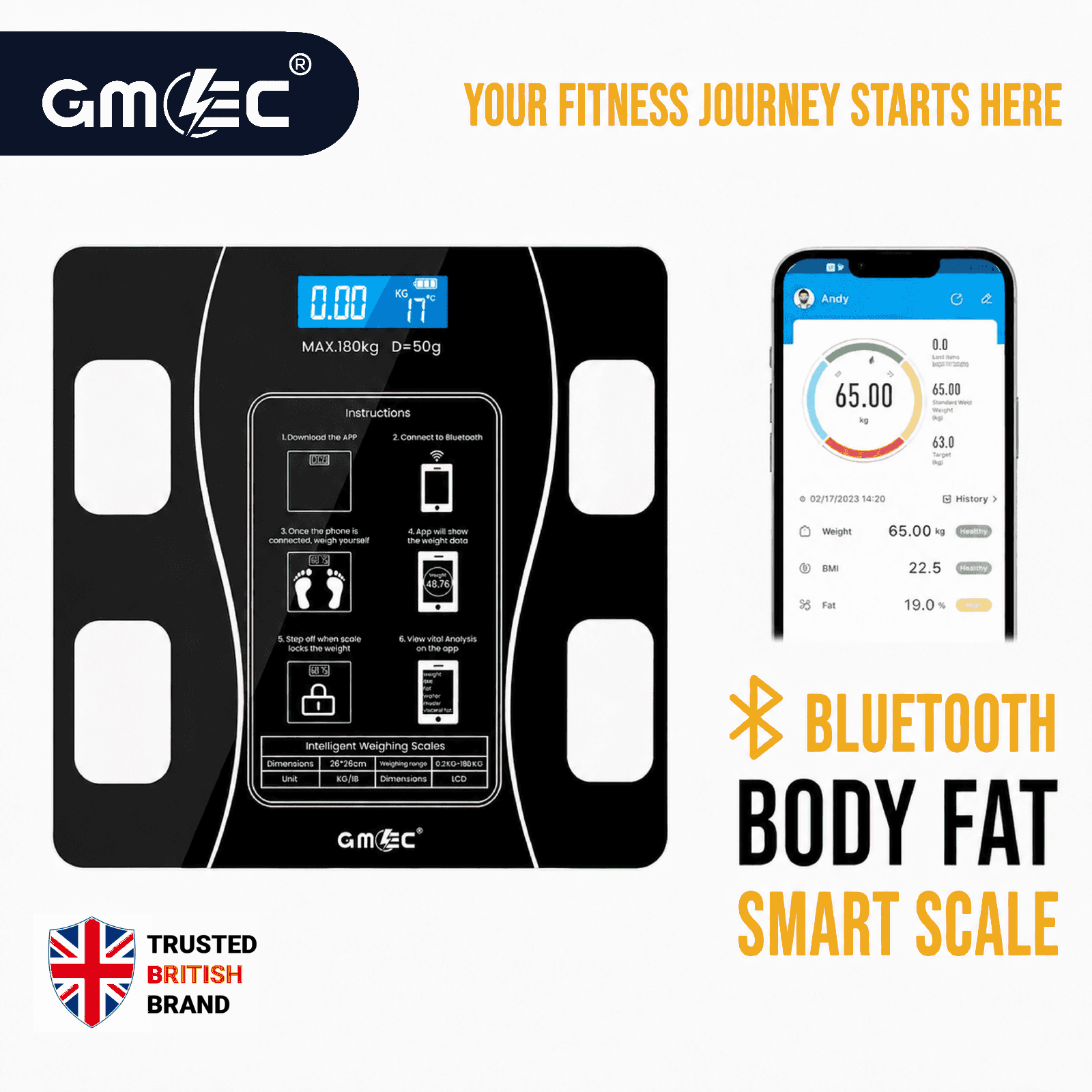 Bluetooth Body Fat Smart Scale Digital BMI Bathroom Scale