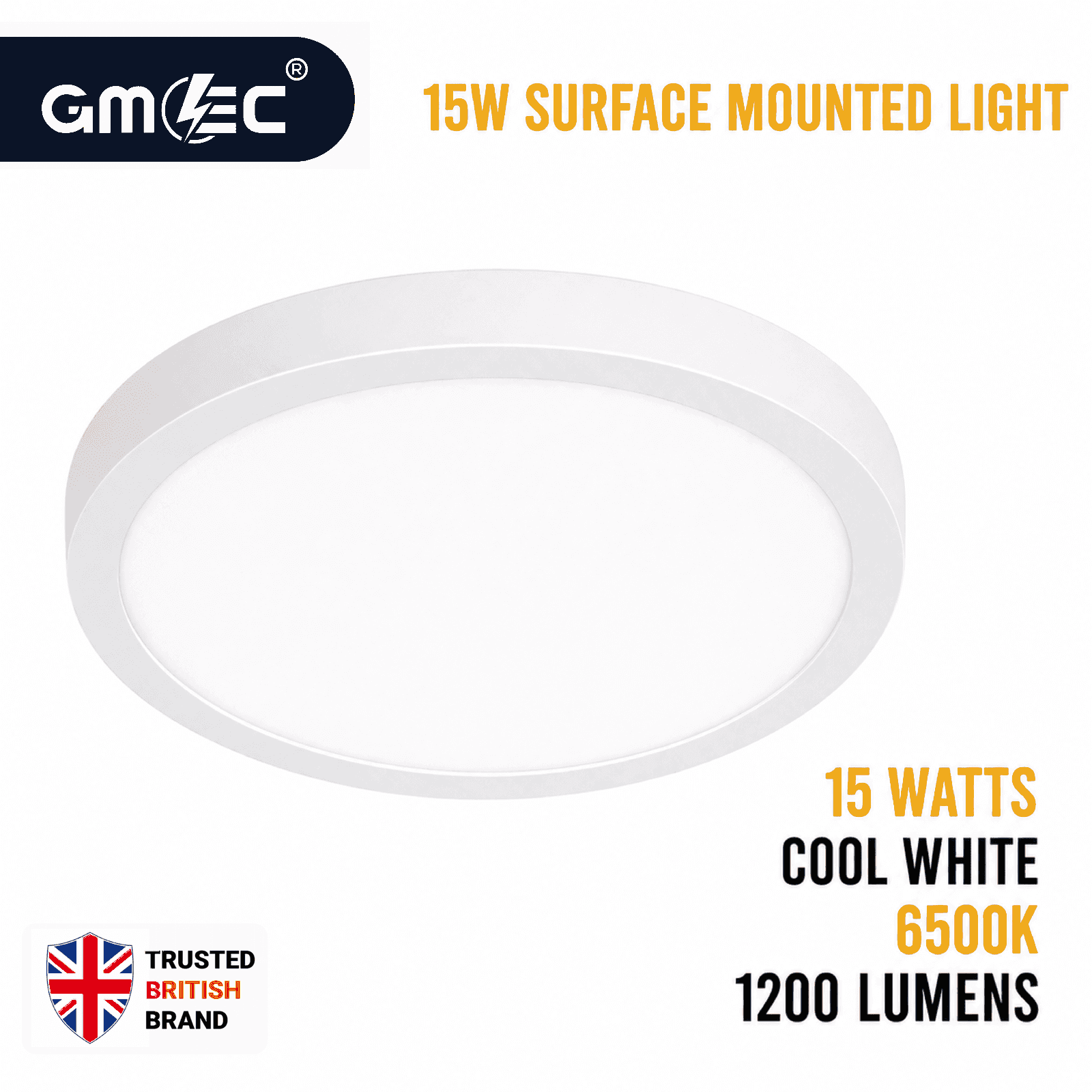 15W LED Surface Mounted Ceiling Light Cool White 6500K 1200 Lumens