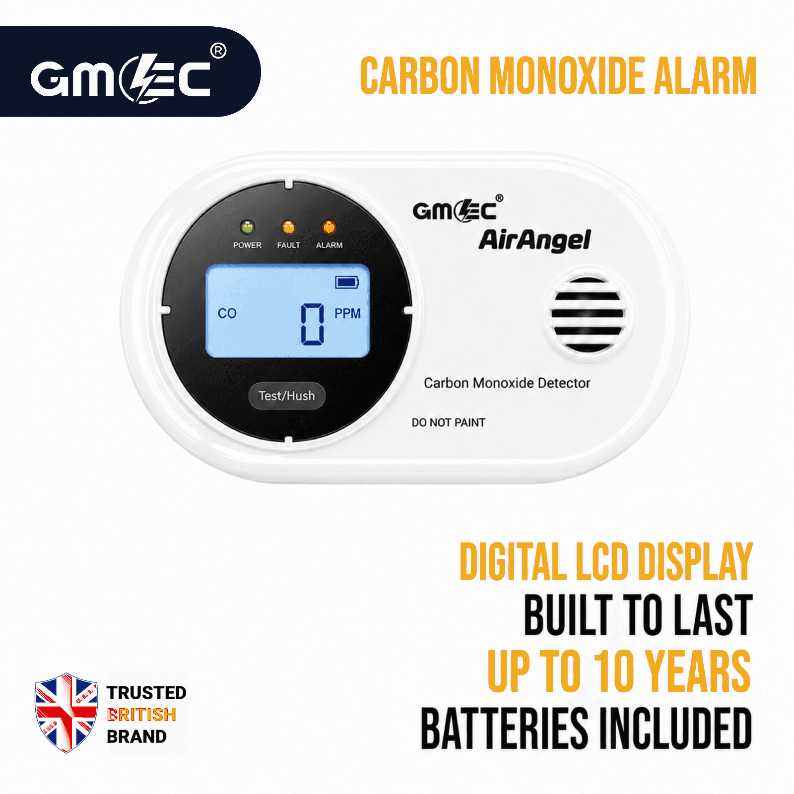Carbon Monoxide Alarm with LCD Display and Long-Life Battery
