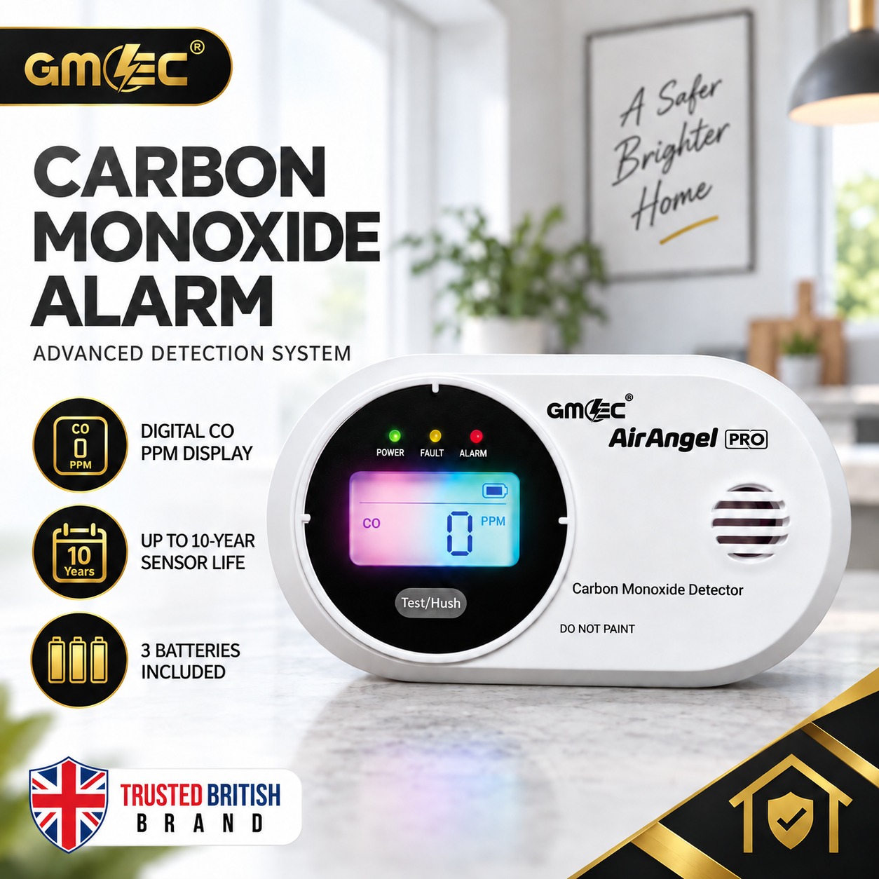 Carbon Monoxide Alarm with Colour Digital LCD Display – 10 Year Sensor Life, Battery Powered CO Detector thumbnail 2