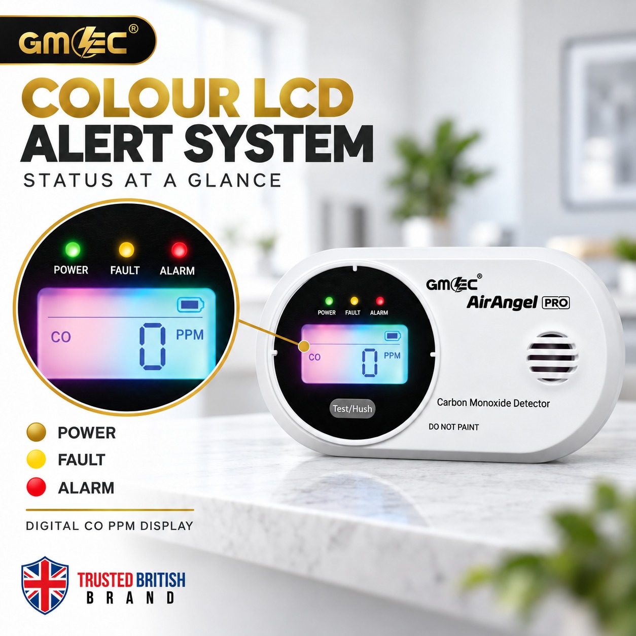 Carbon Monoxide Alarm with Colour Digital LCD Display – 10 Year Sensor Life, Battery Powered CO Detector thumbnail 3