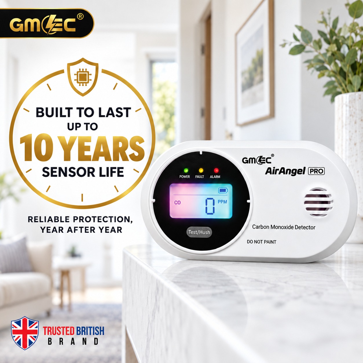 Carbon Monoxide Alarm with Colour Digital LCD Display – 10 Year Sensor Life, Battery Powered CO Detector thumbnail 4