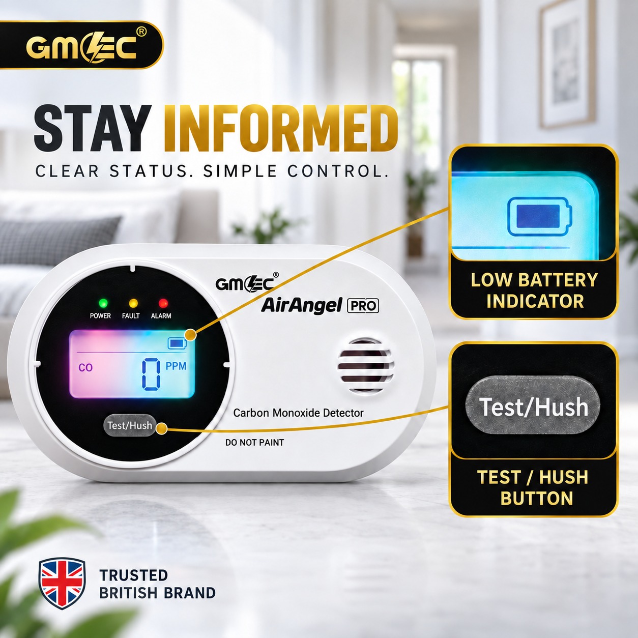 Carbon Monoxide Alarm with Colour Digital LCD Display – 10 Year Sensor Life, Battery Powered CO Detector thumbnail 6