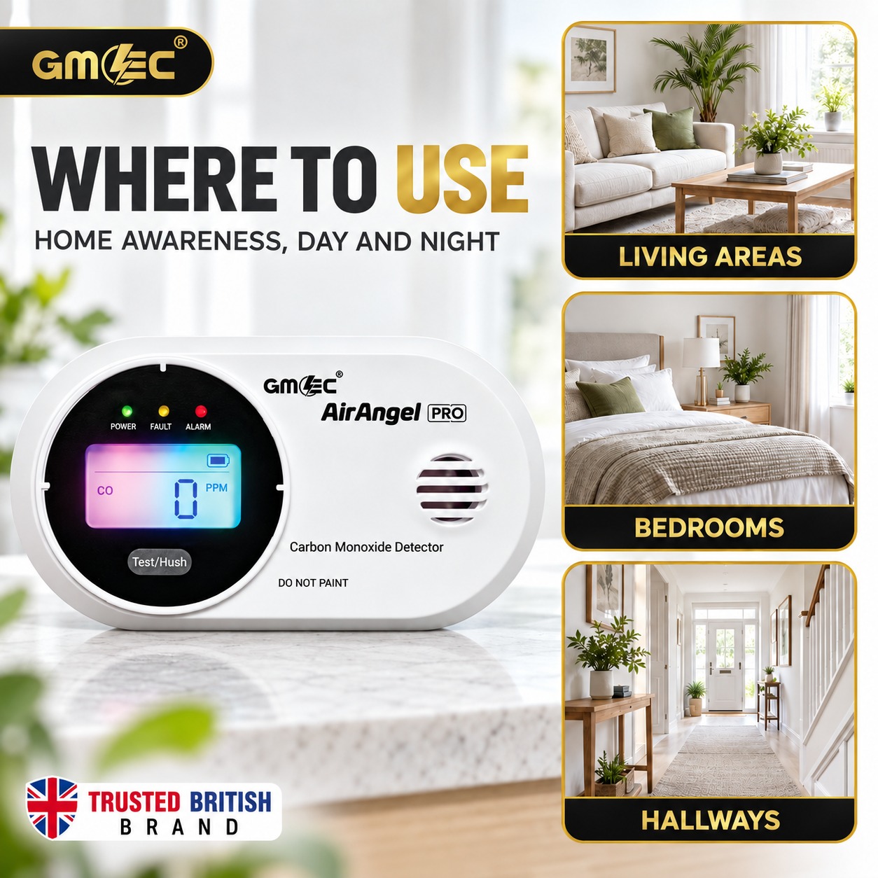 Carbon Monoxide Alarm with Colour Digital LCD Display – 10 Year Sensor Life, Battery Powered CO Detector thumbnail 9