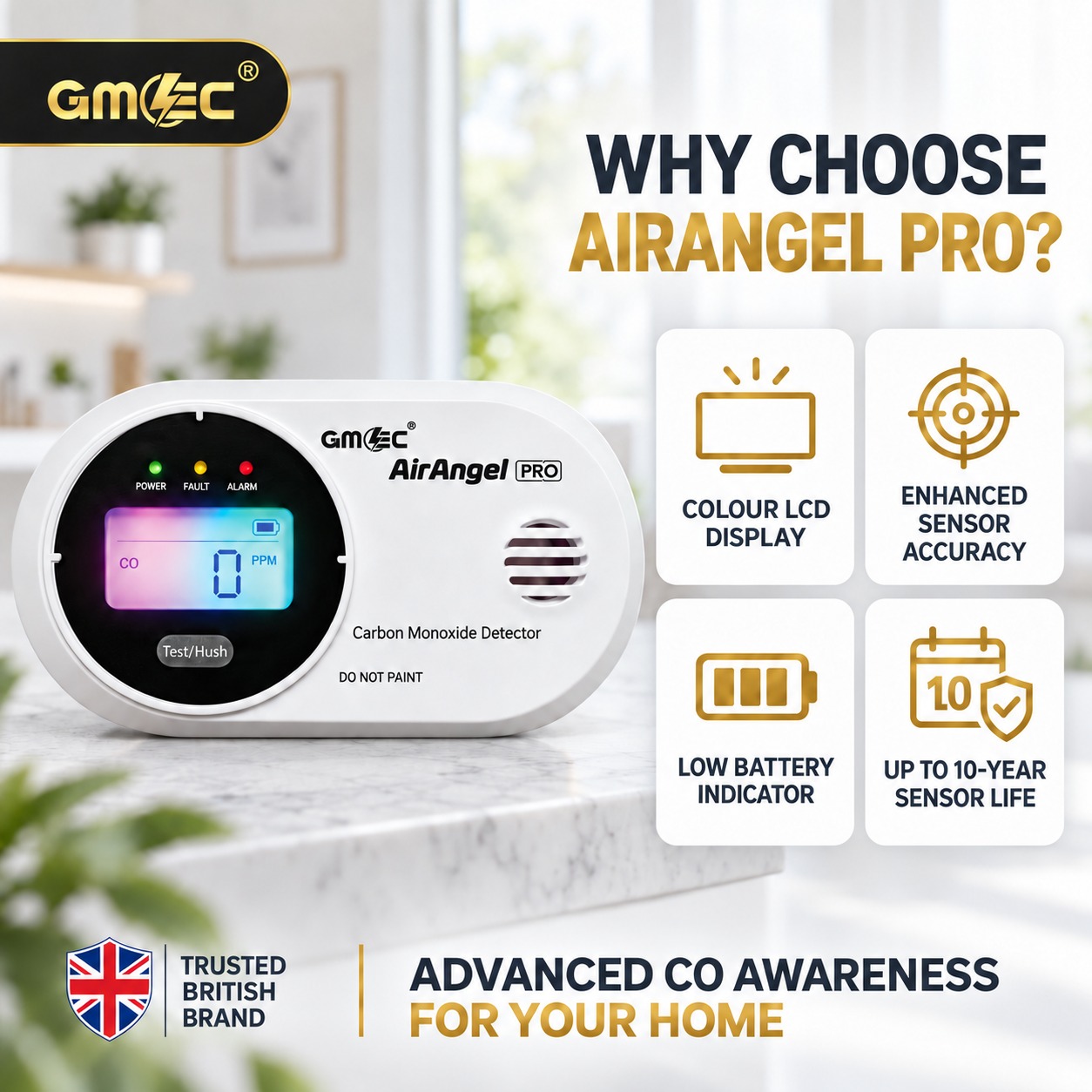 Carbon Monoxide Alarm with Colour Digital LCD Display – 10 Year Sensor Life, Battery Powered CO Detector thumbnail 11