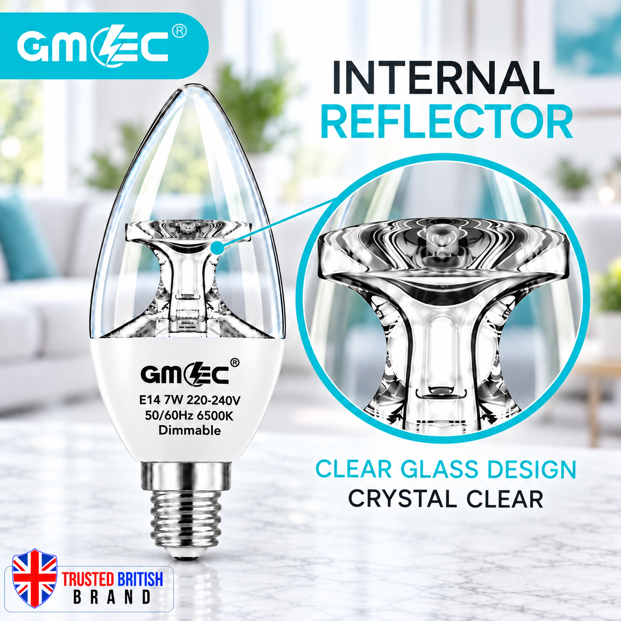 7W E14 C37 LED Reflector Candle Bulb – Clear Glass Dimmable Cool White 6500K, 460 Lumens thumbnail 2