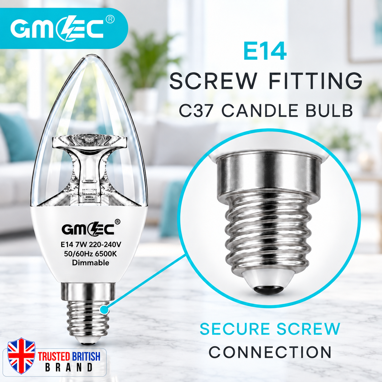 7W E14 C37 LED Reflector Candle Bulb – Clear Glass Dimmable Cool White 6500K, 460 Lumens thumbnail 3