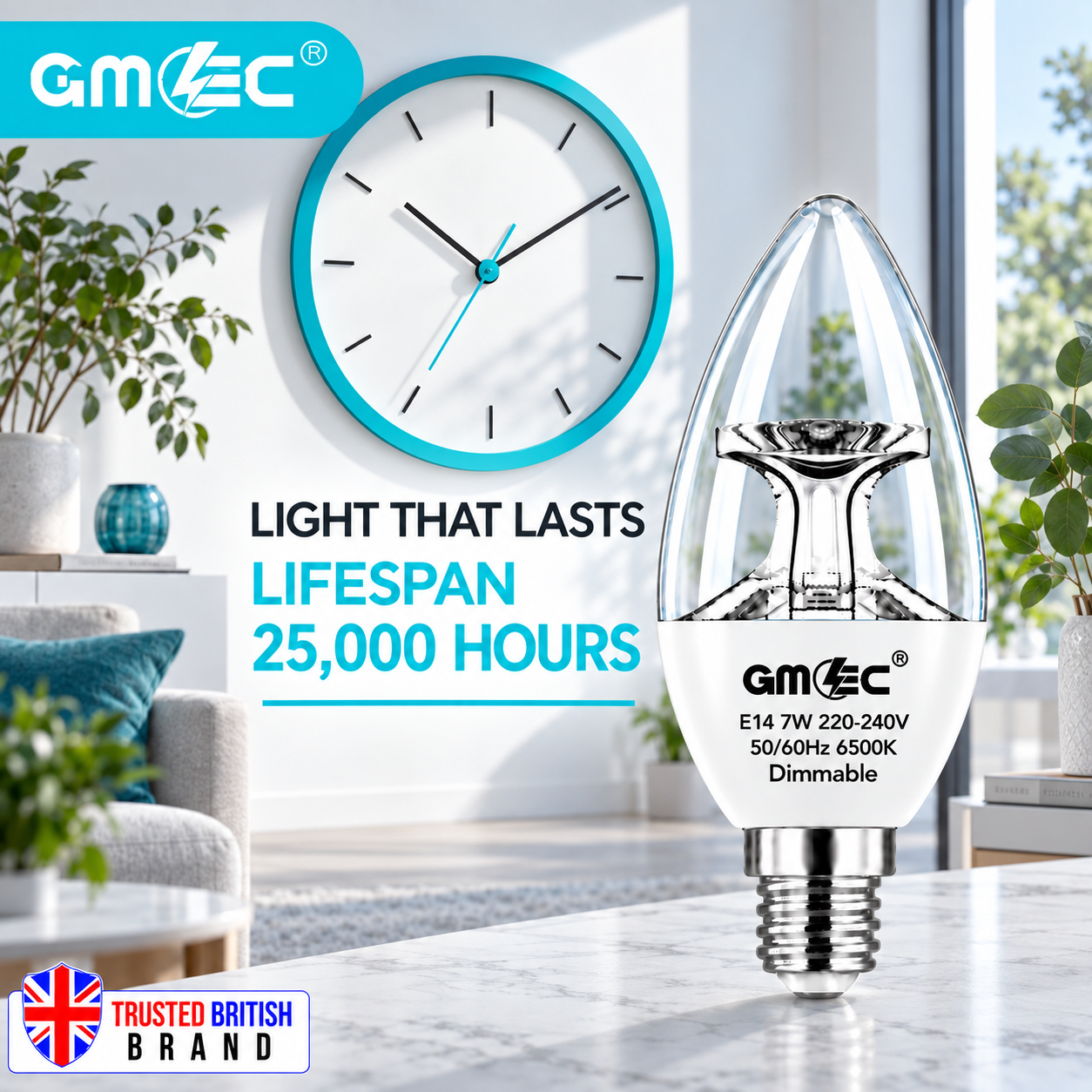 7W E14 C37 LED Reflector Candle Bulb – Clear Glass Dimmable Cool White 6500K, 460 Lumens thumbnail 5