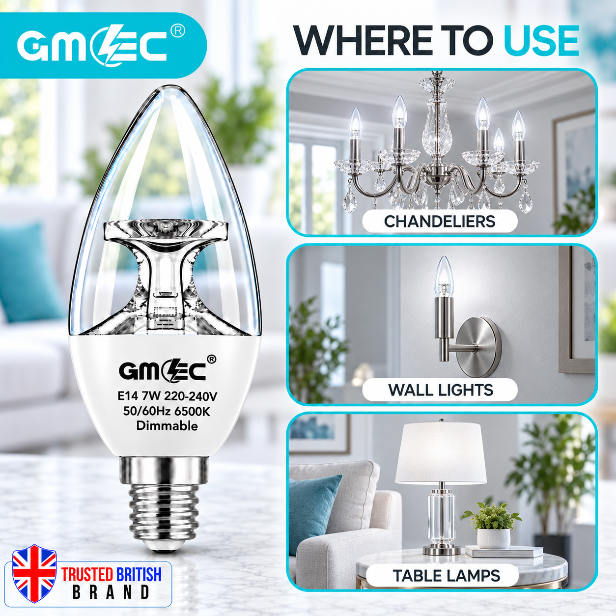 7W E14 C37 LED Reflector Candle Bulb – Clear Glass Dimmable Cool White 6500K, 460 Lumens thumbnail 6