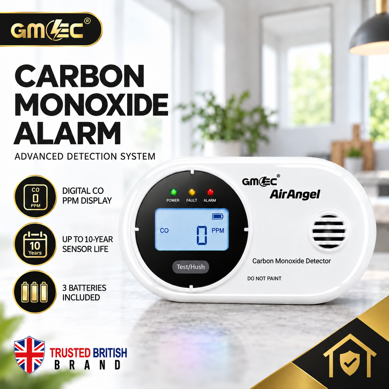 Carbon Monoxide Alarm with Digital LCD Display – 10 Year Sensor Life, Battery Powered CO Detector thumbnail 3