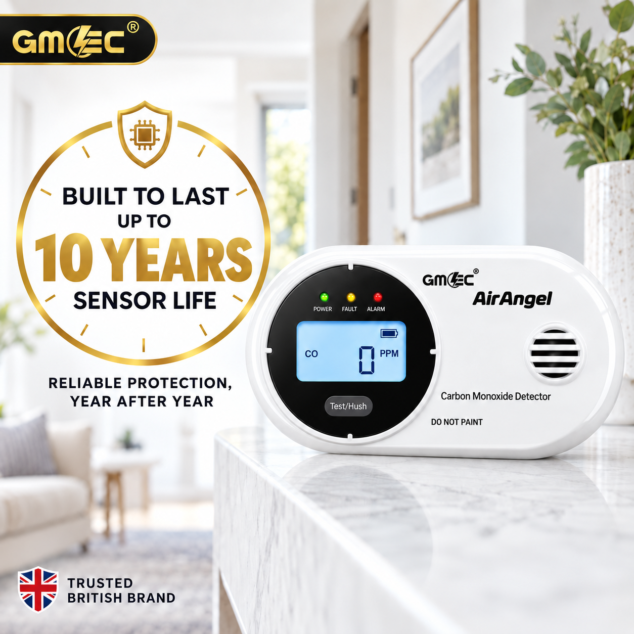 Carbon Monoxide Alarm with Digital LCD Display – 10 Year Sensor Life, Battery Powered CO Detector thumbnail 4