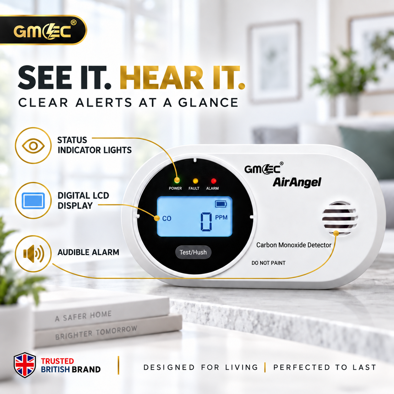 Carbon Monoxide Alarm with Digital LCD Display – 10 Year Sensor Life, Battery Powered CO Detector thumbnail 9