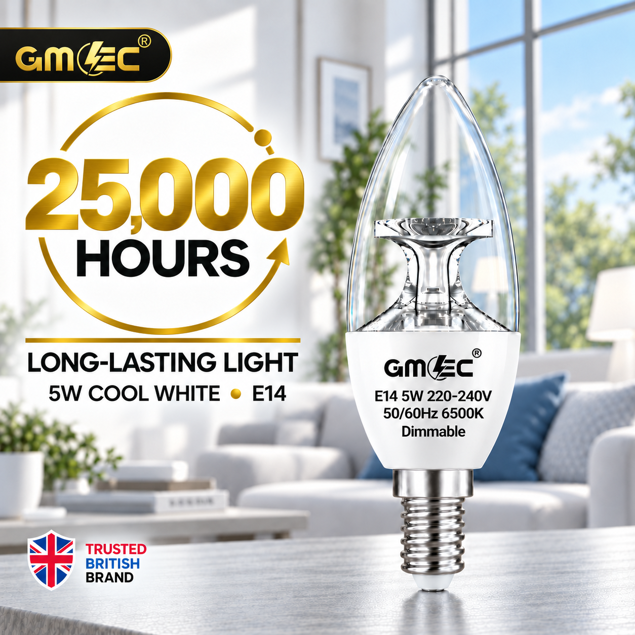 5W E14 C37 LED Reflector Candle Bulb – Clear Glass Dimmable Cool White 6500K, 420 Lumens thumbnail 4