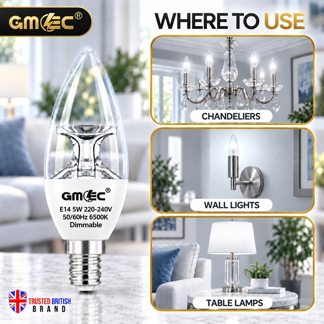 5W E14 C37 LED Reflector Candle Bulb – Clear Glass Dimmable Cool White 6500K, 420 Lumens thumbnail 5