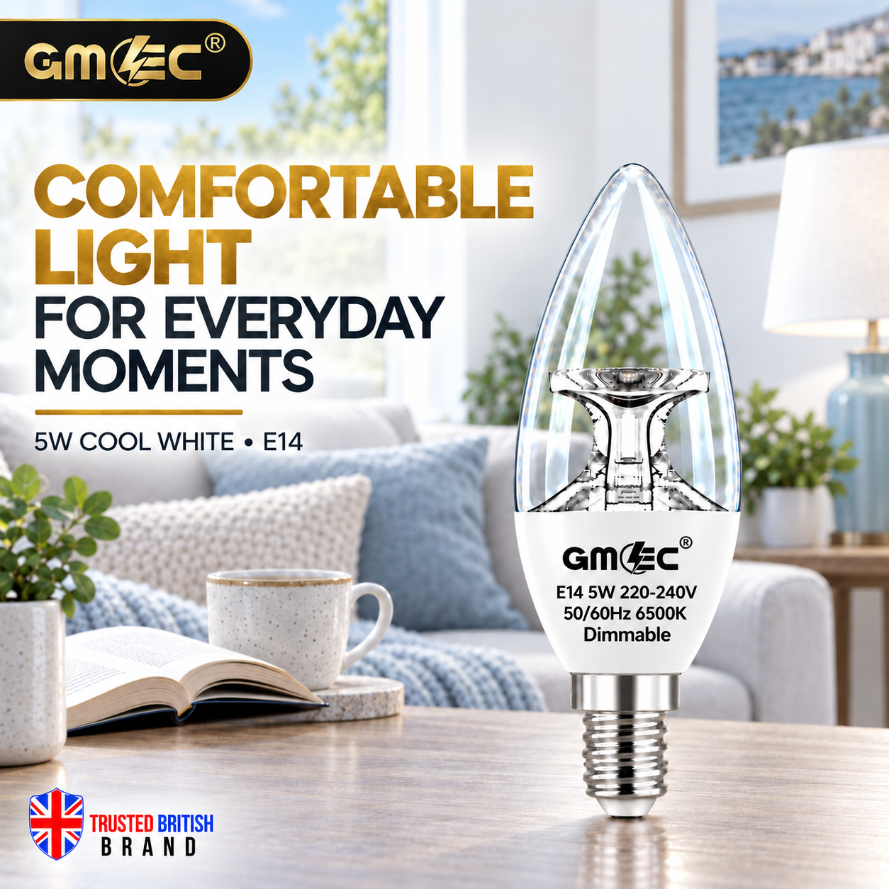 5W E14 C37 LED Reflector Candle Bulb – Clear Glass Dimmable Cool White 6500K, 420 Lumens thumbnail 6