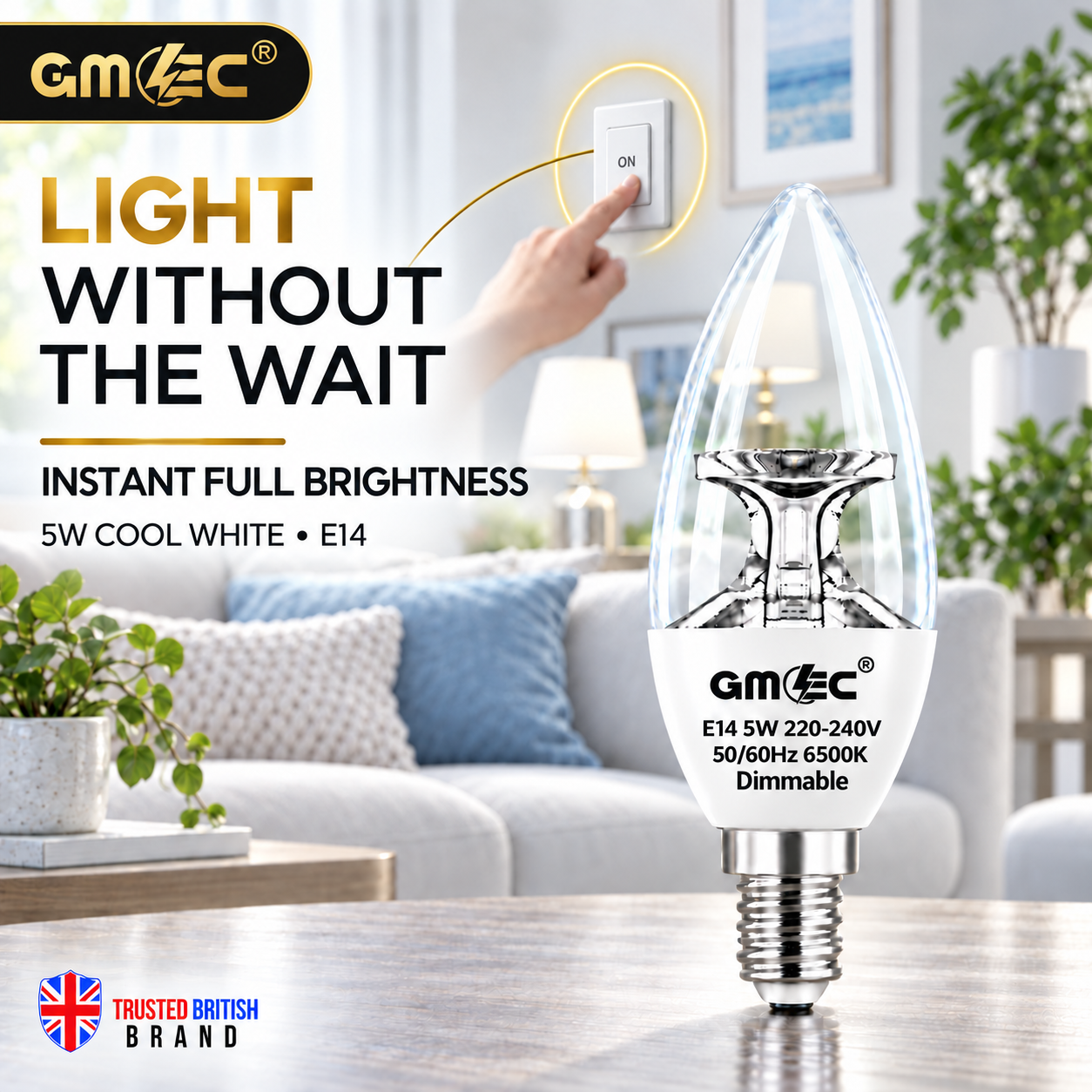 5W E14 C37 LED Reflector Candle Bulb – Clear Glass Dimmable Cool White 6500K, 420 Lumens thumbnail 7