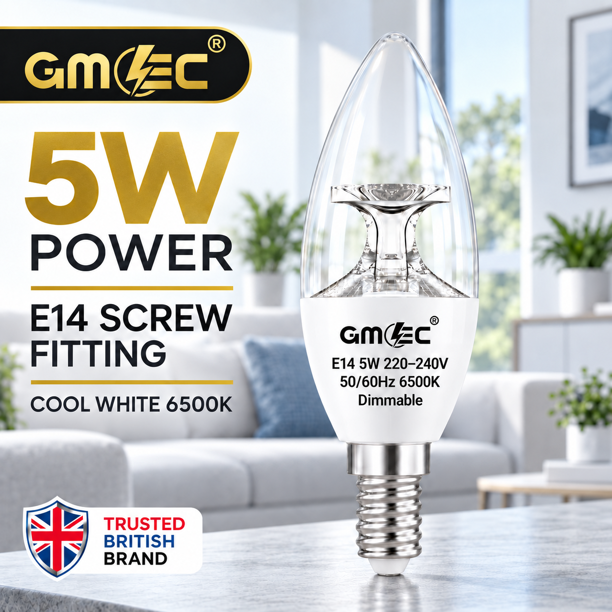 5W E14 C37 LED Reflector Candle Bulb – Clear Glass Dimmable Cool White 6500K, 420 Lumens thumbnail 9