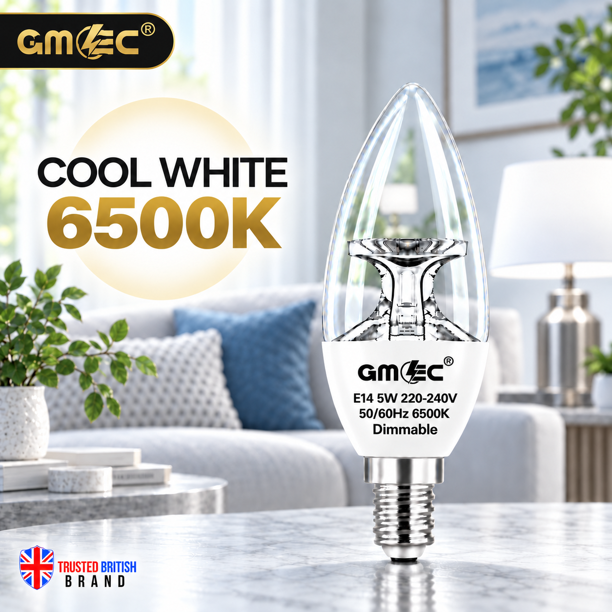 5W E14 C37 LED Reflector Candle Bulb – Clear Glass Dimmable Cool White 6500K, 420 Lumens thumbnail 10