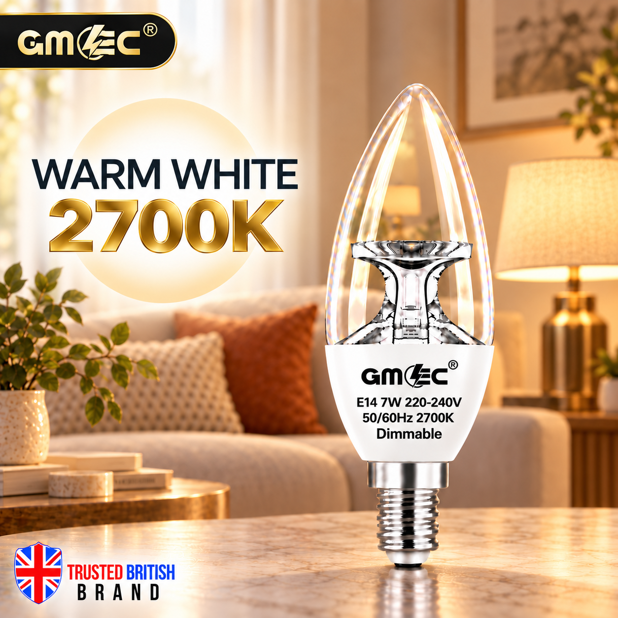 7W E14 C37 LED Reflector Candle Bulb – Clear Glass Dimmable Warm White 2700K, 460 Lumens thumbnail 2
