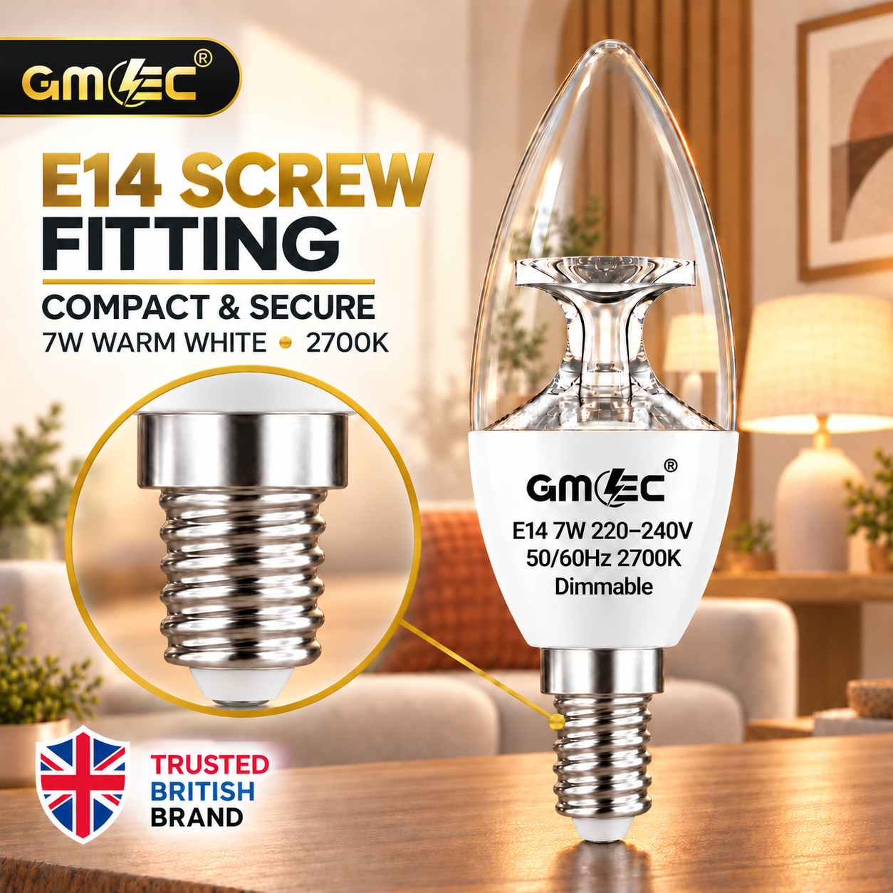 7W E14 C37 LED Reflector Candle Bulb – Clear Glass Dimmable Warm White 2700K, 460 Lumens thumbnail 4