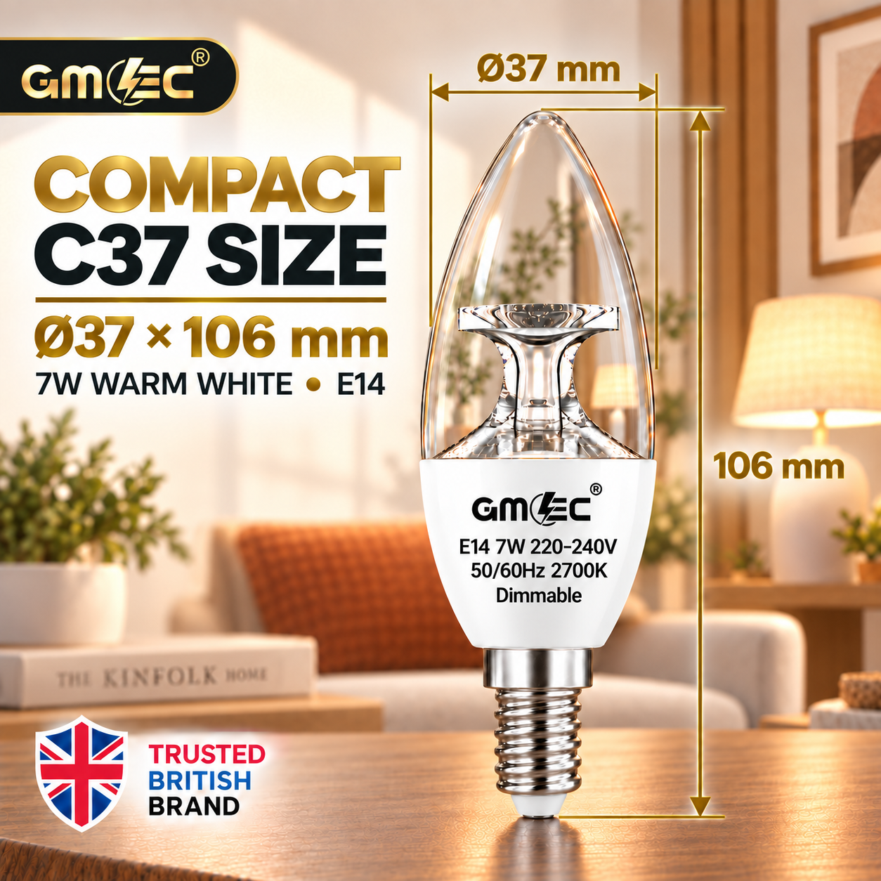 7W E14 C37 LED Reflector Candle Bulb – Clear Glass Dimmable Warm White 2700K, 460 Lumens thumbnail 5