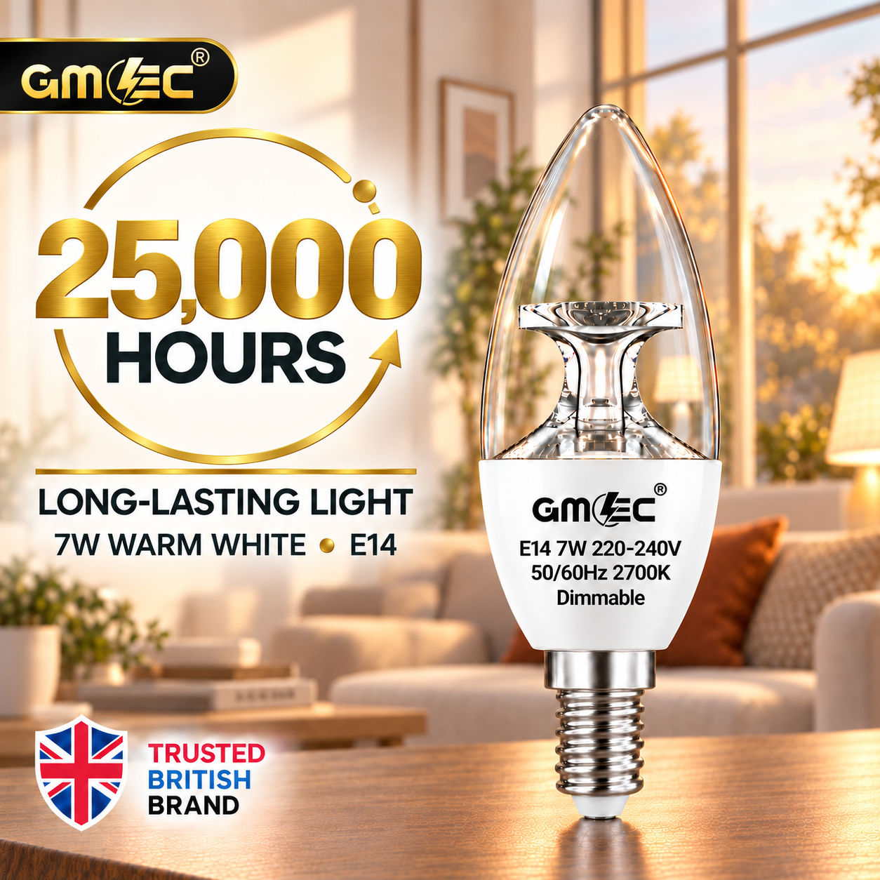 7W E14 C37 LED Reflector Candle Bulb – Clear Glass Dimmable Warm White 2700K, 460 Lumens thumbnail 6