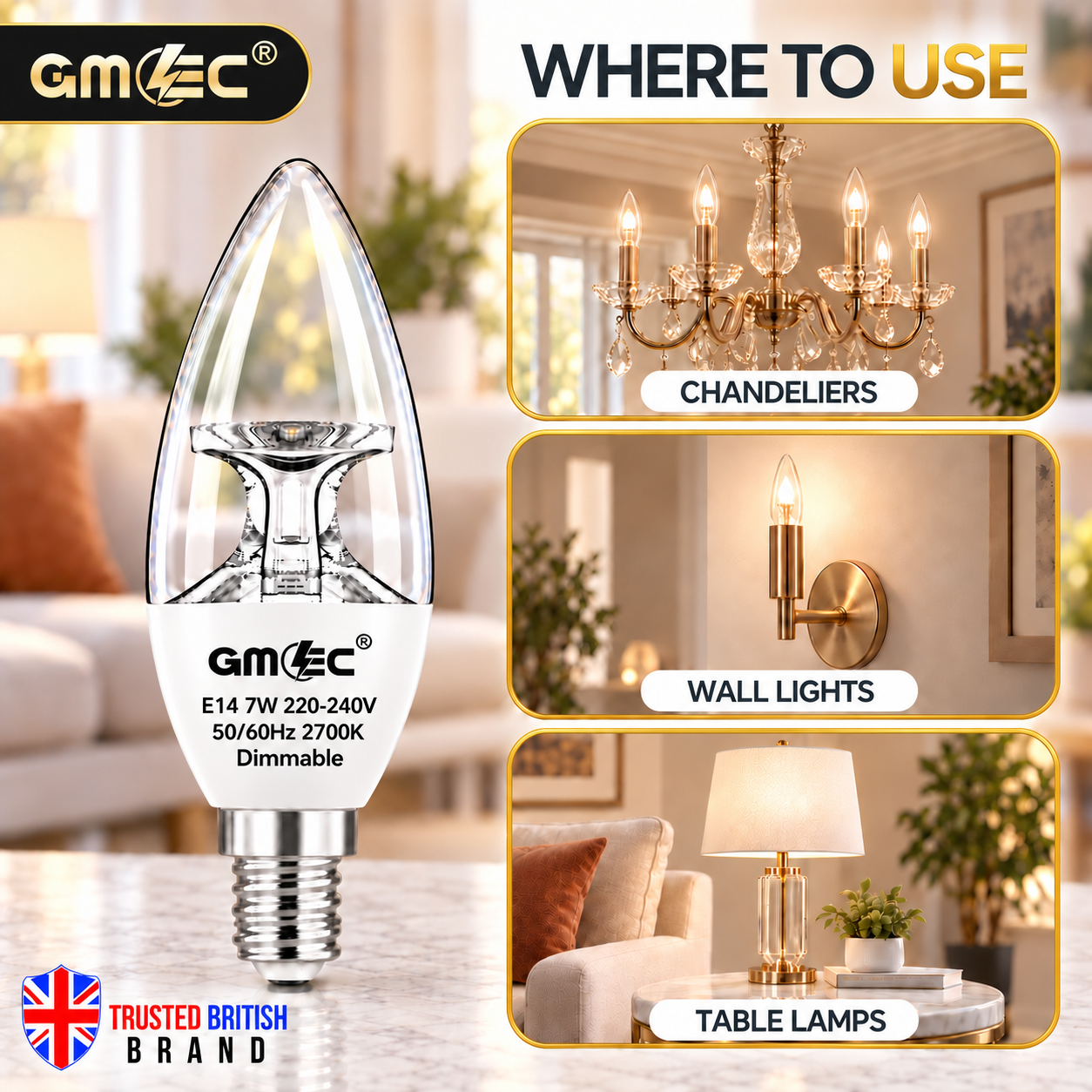 7W E14 C37 LED Reflector Candle Bulb – Clear Glass Dimmable Warm White 2700K, 460 Lumens thumbnail 7