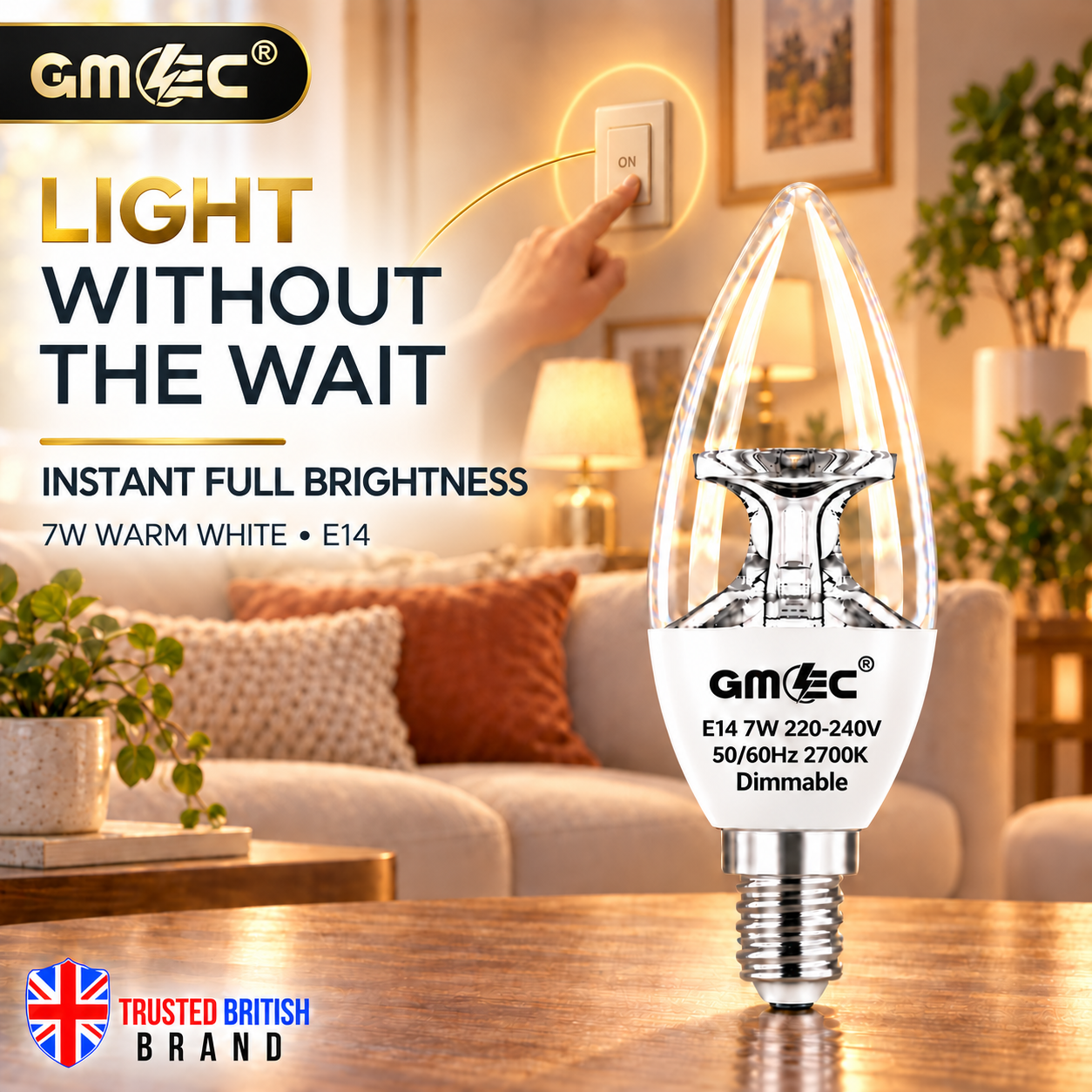 7W E14 C37 LED Reflector Candle Bulb – Clear Glass Dimmable Warm White 2700K, 460 Lumens thumbnail 9