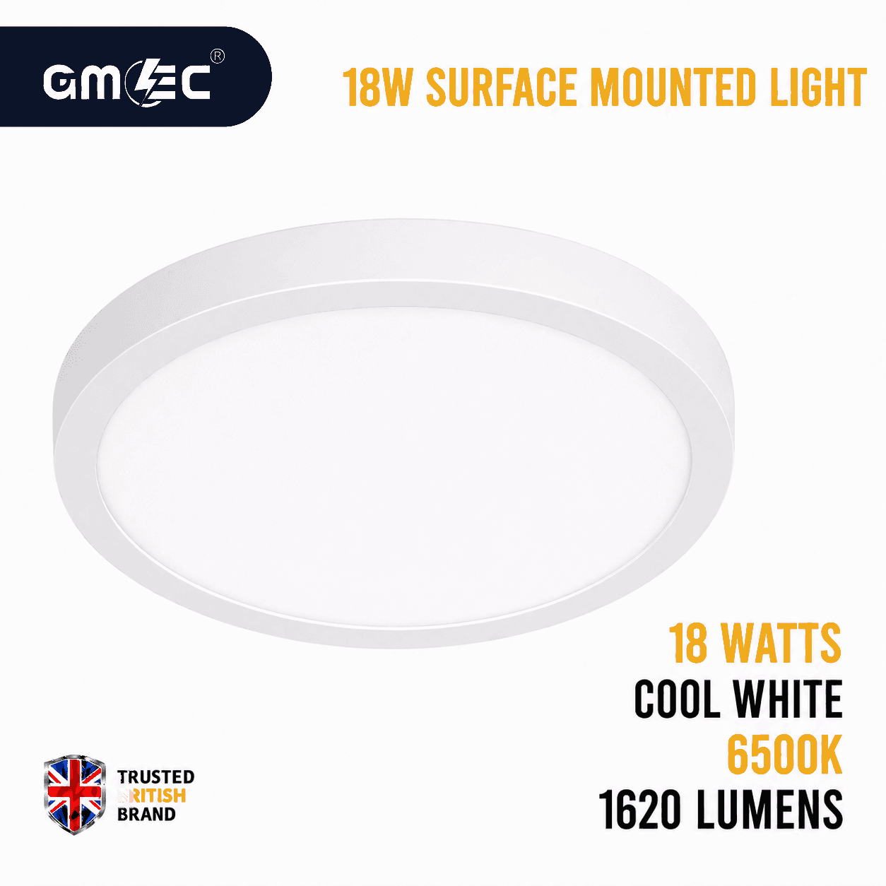 18W LED Surface Mounted Ceiling Light Cool White 6500K 1620 Lumens