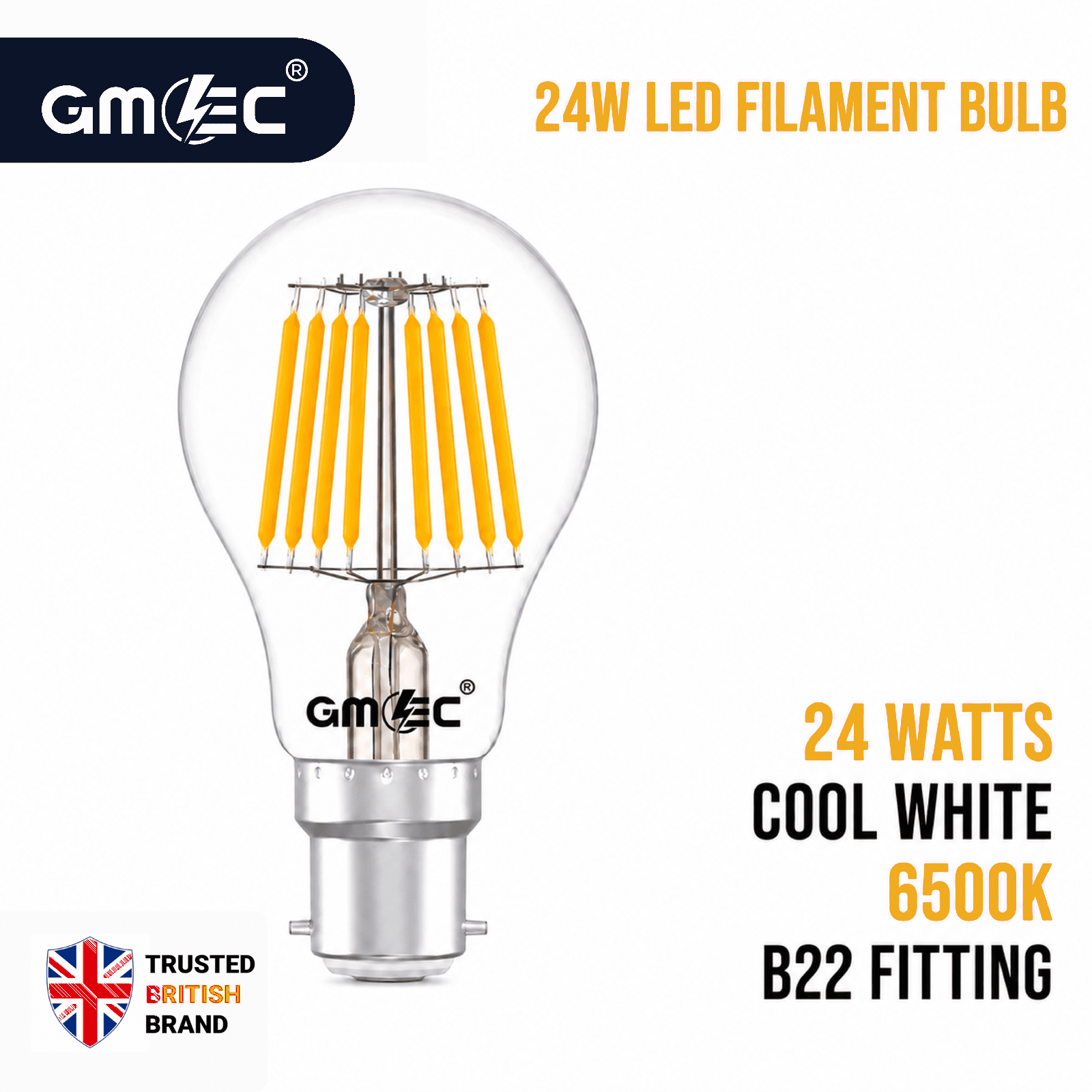 24W LED Filament Bulb B22 Cool White 6500K 2280 Lumens