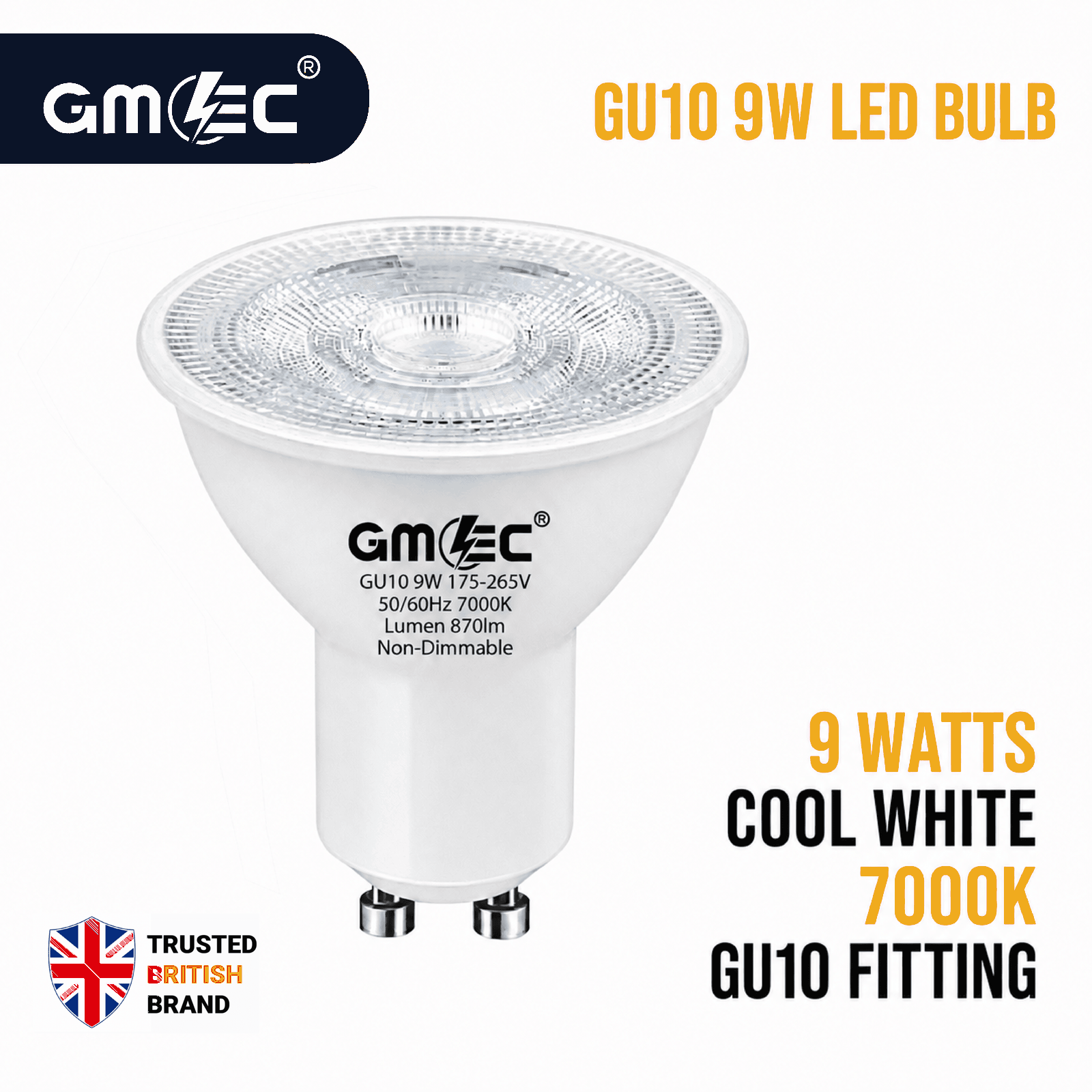 9W GU10 LED Bulb Cool White 7000K 870 Lumens