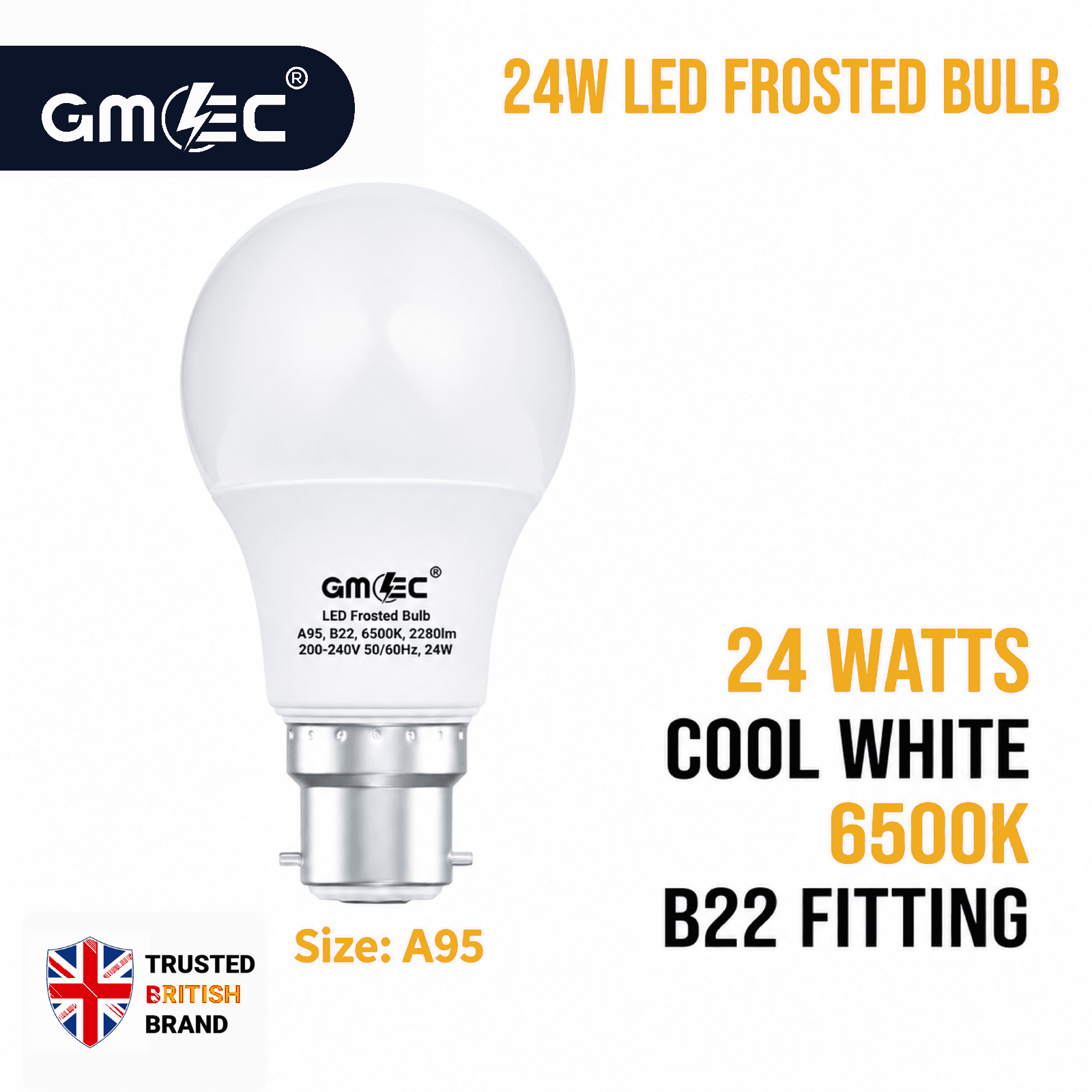 24W B22 LED Frosted Bulb Cool White 6500K A95