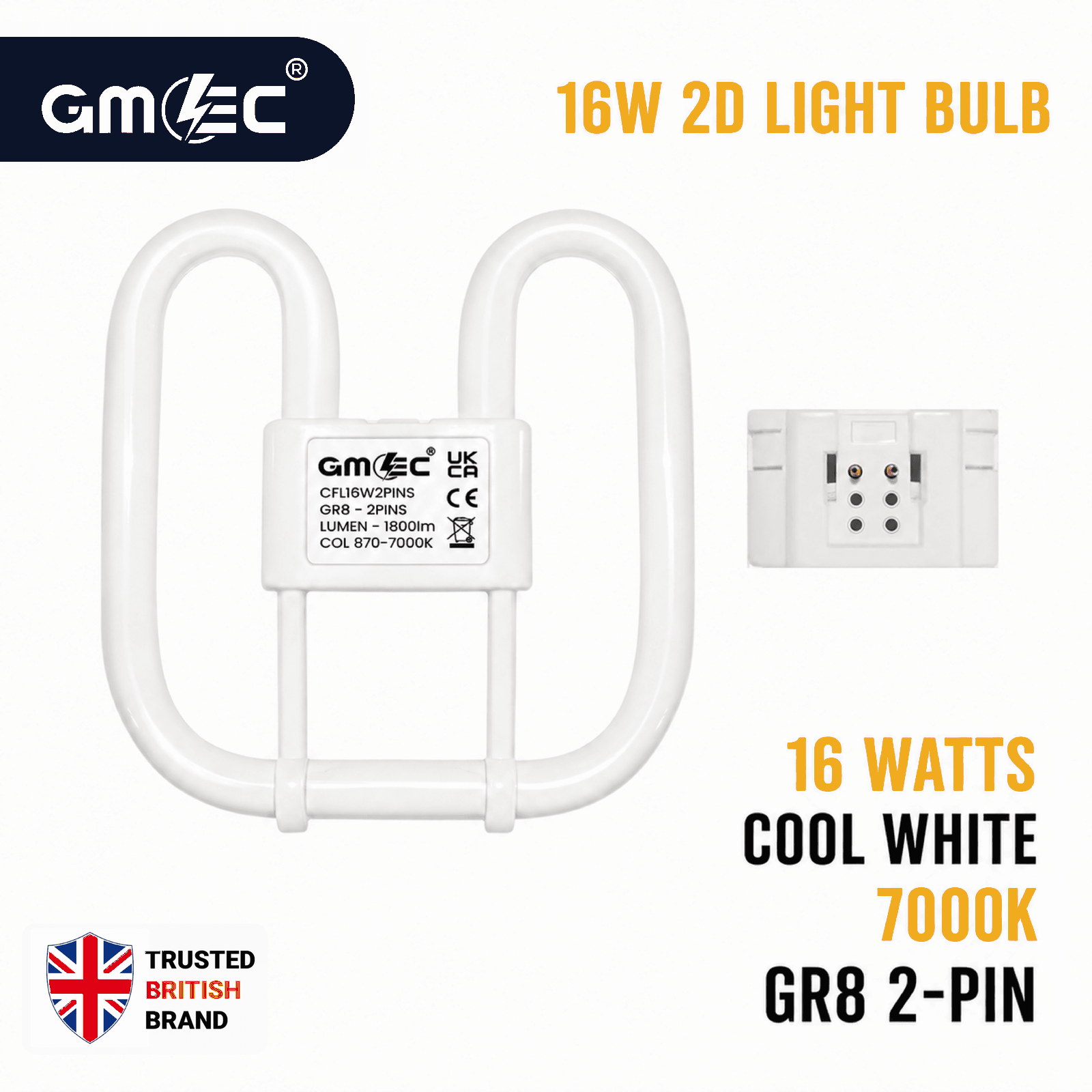 16W 2D Fluorescent Bulb 2 Pin Cool White 7000K 1800 Lumens