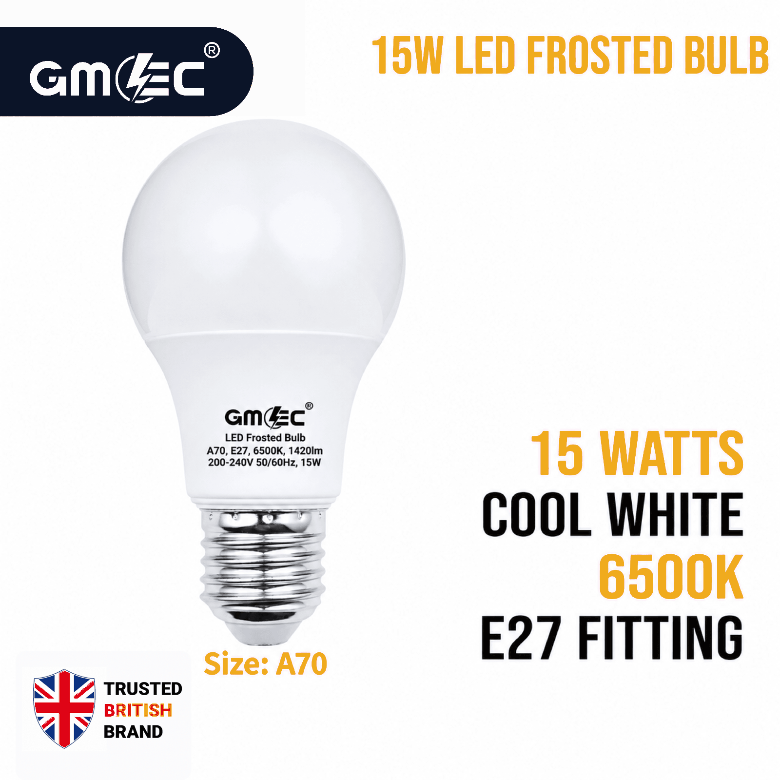 15W E27 LED Frosted Bulb Cool White 6500K A70
