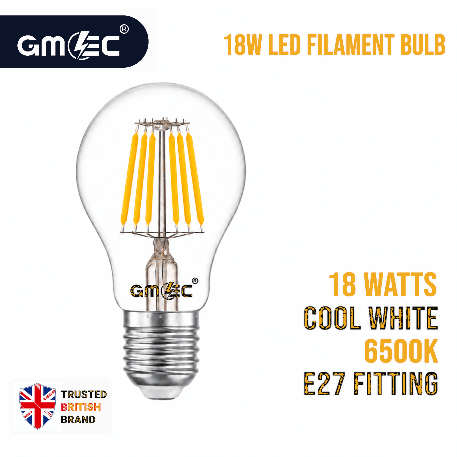 18W LED Filament Bulb E27 Cool White 6500K