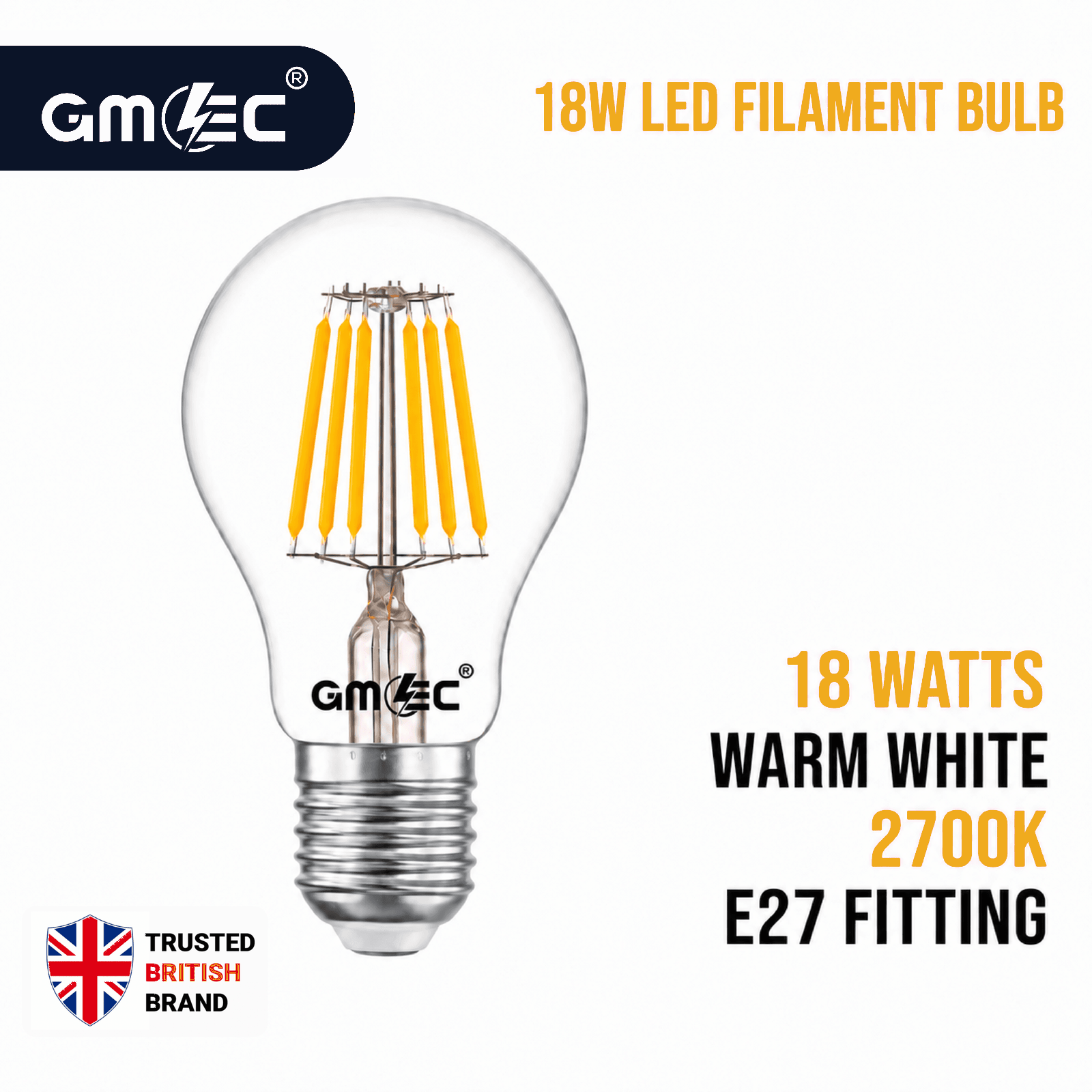 18W LED Filament Bulb E27 Warm White 2700K