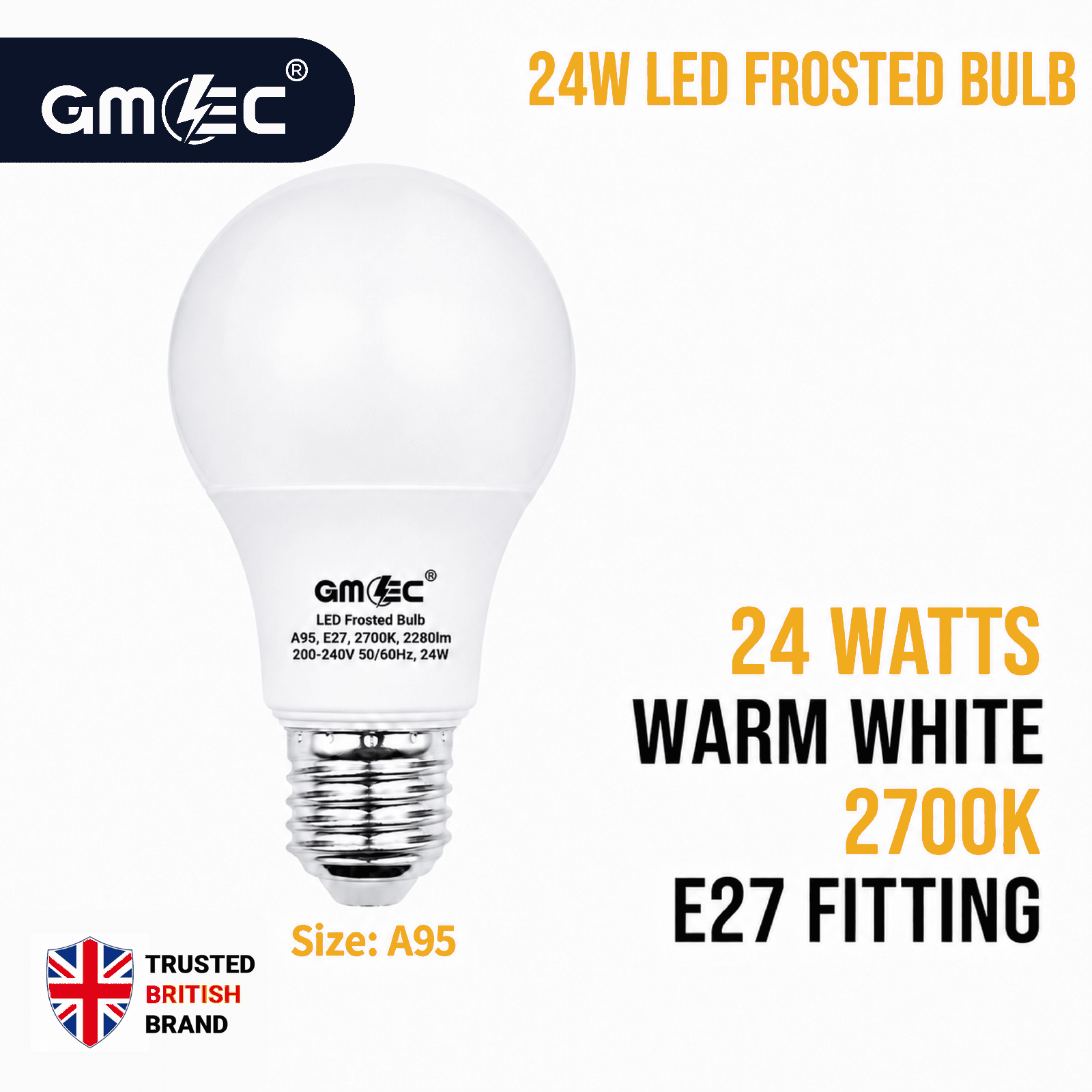 24W E27 LED Frosted Bulb Warm White 2700K A95 | 2280 Lumens