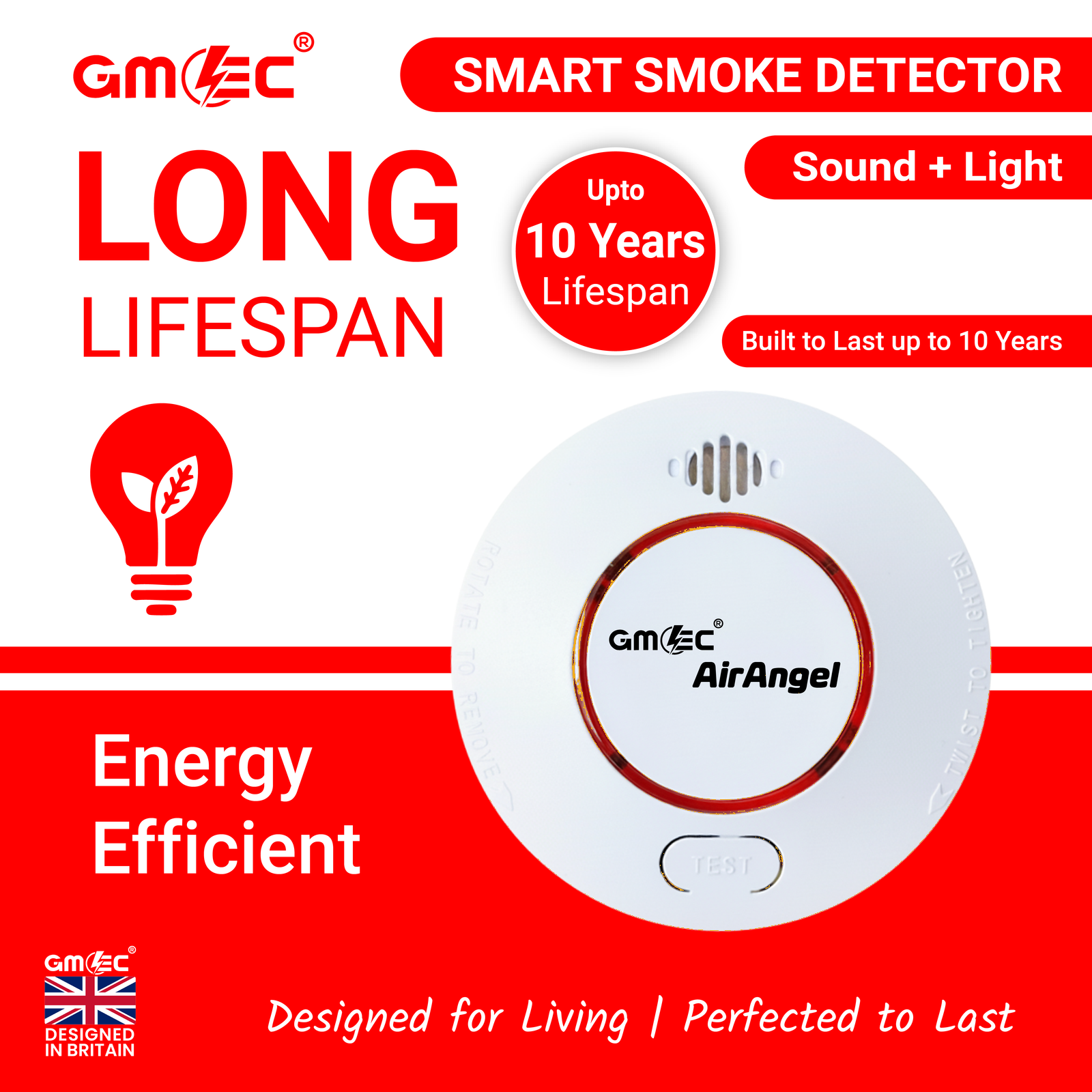 Smart Smoke Detector with 10-Year Built-In Lithium Battery – Light & Sound Smoke Alarm thumbnail 3