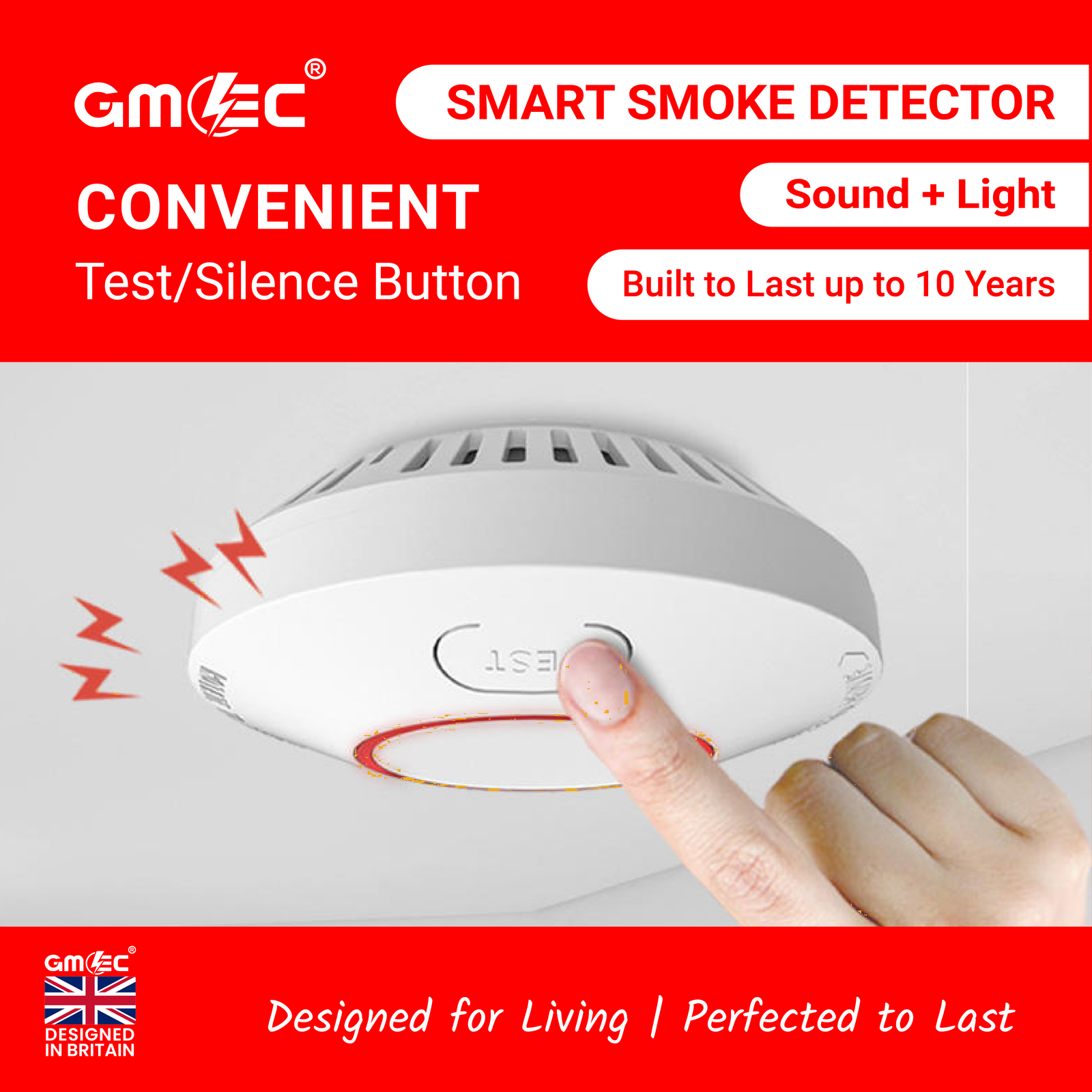 Smart Smoke Detector with 10-Year Built-In Lithium Battery – Light & Sound Smoke Alarm thumbnail 6