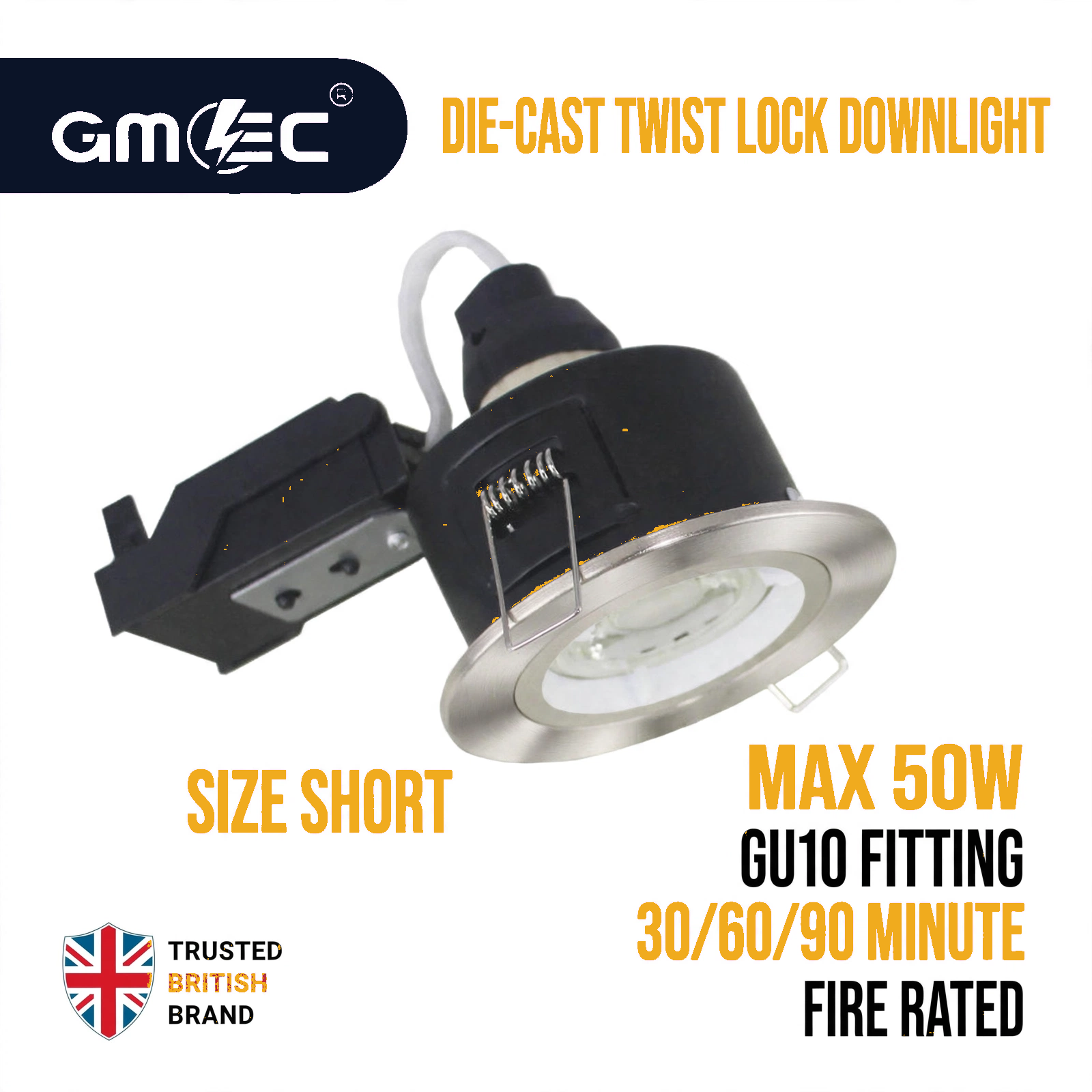 GU10 Fire Rated Downlight Compact Die-Cast Twist & Lock GM-DTS004 - Satin Nickel